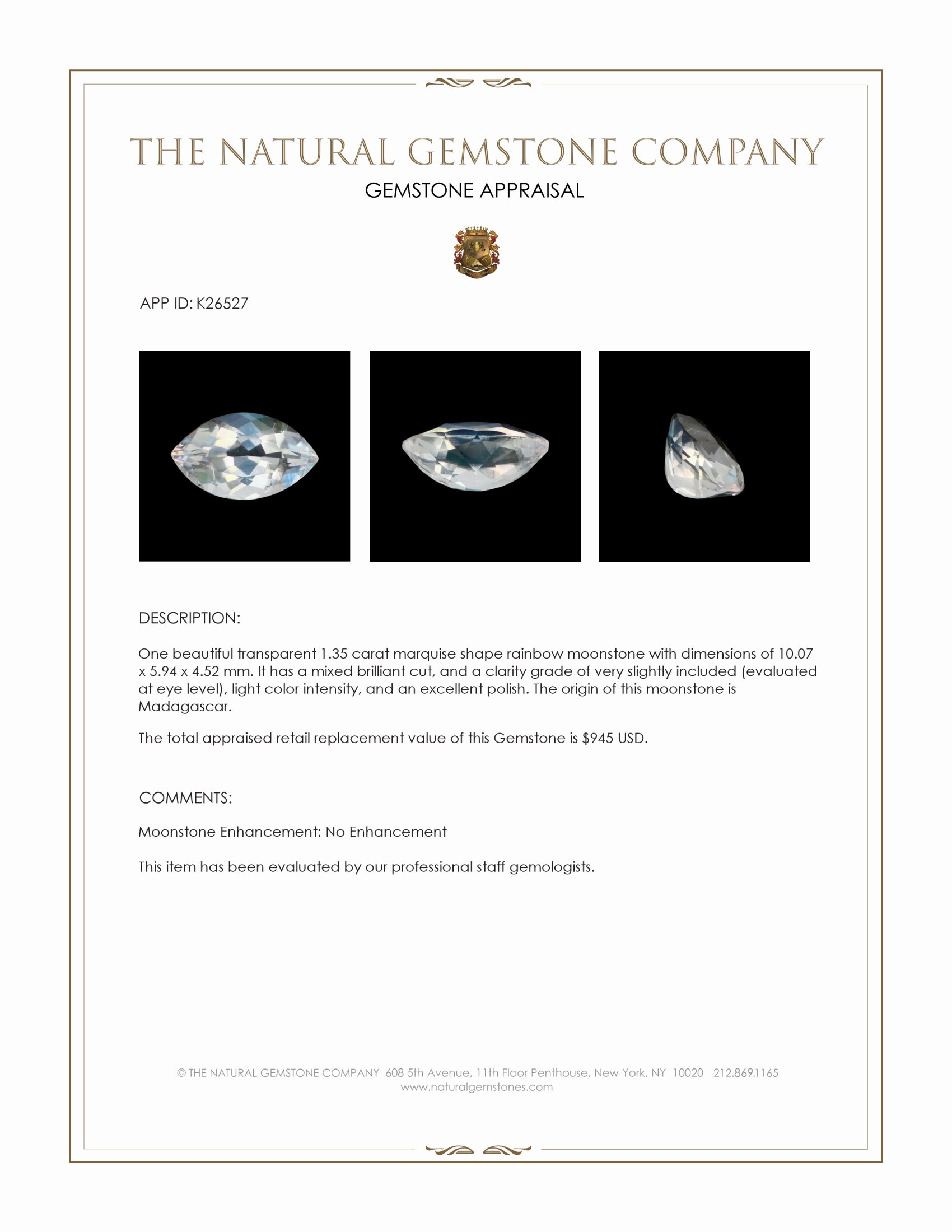 1.35 Ct. Rainbow Moonstone from Madagascar