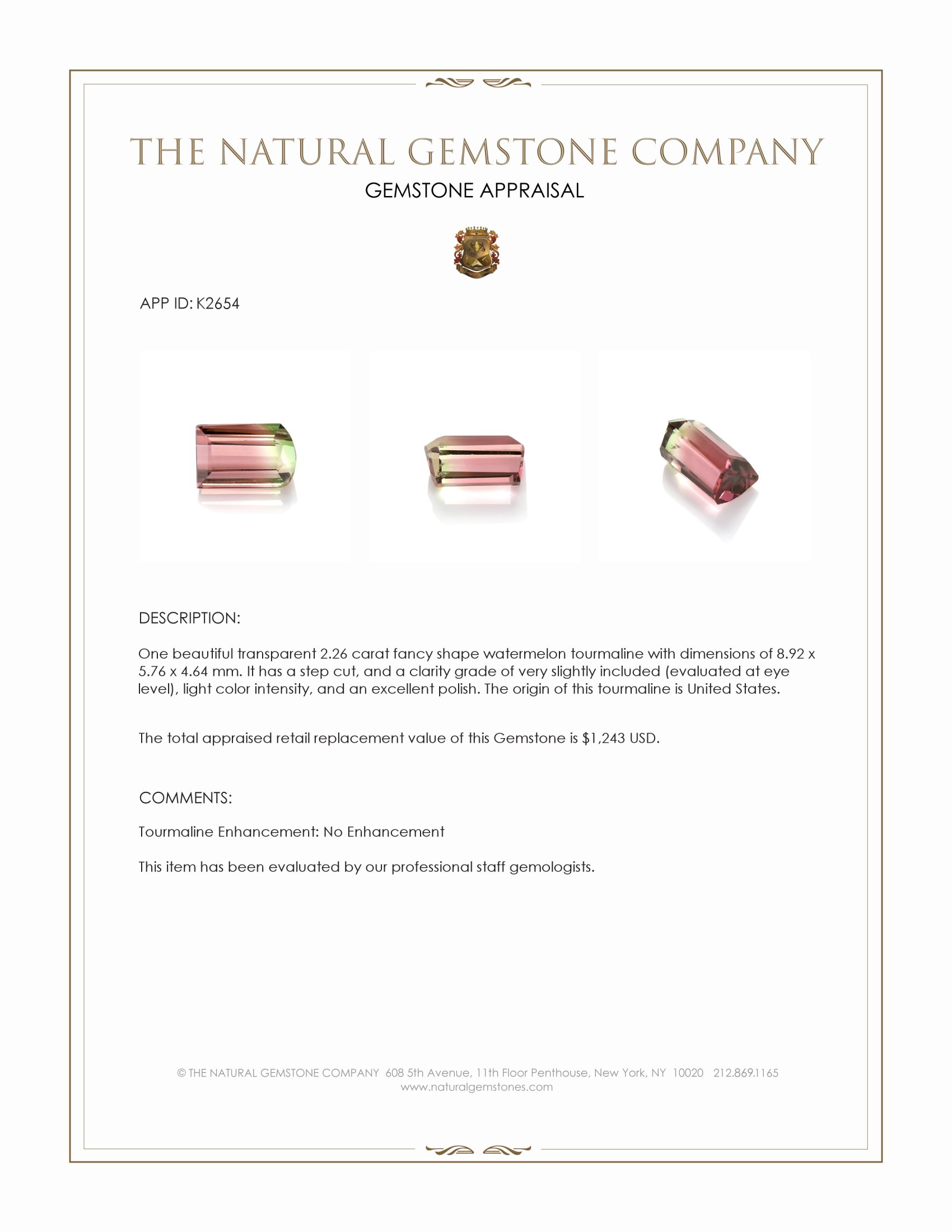 2.26 Ct. Tourmaline from United States