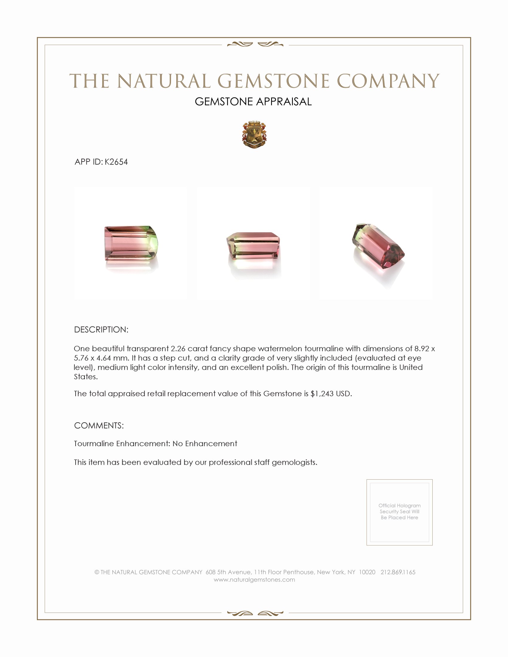 2.26 Ct. Tourmaline from United States