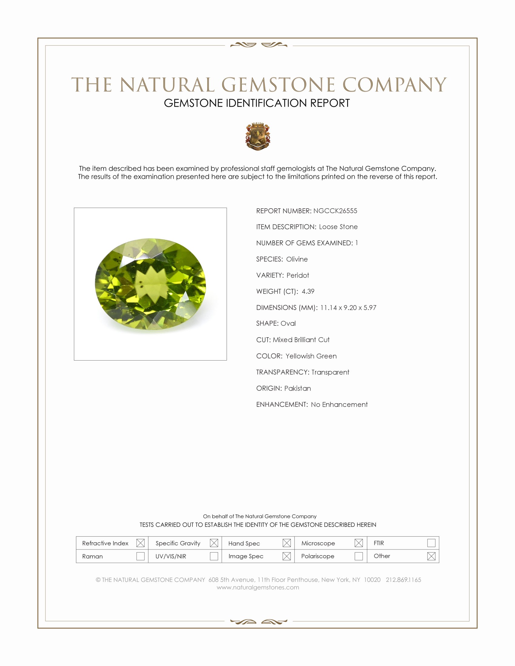 4.39 Ct. Yellowish Green Peridot from Pakistan