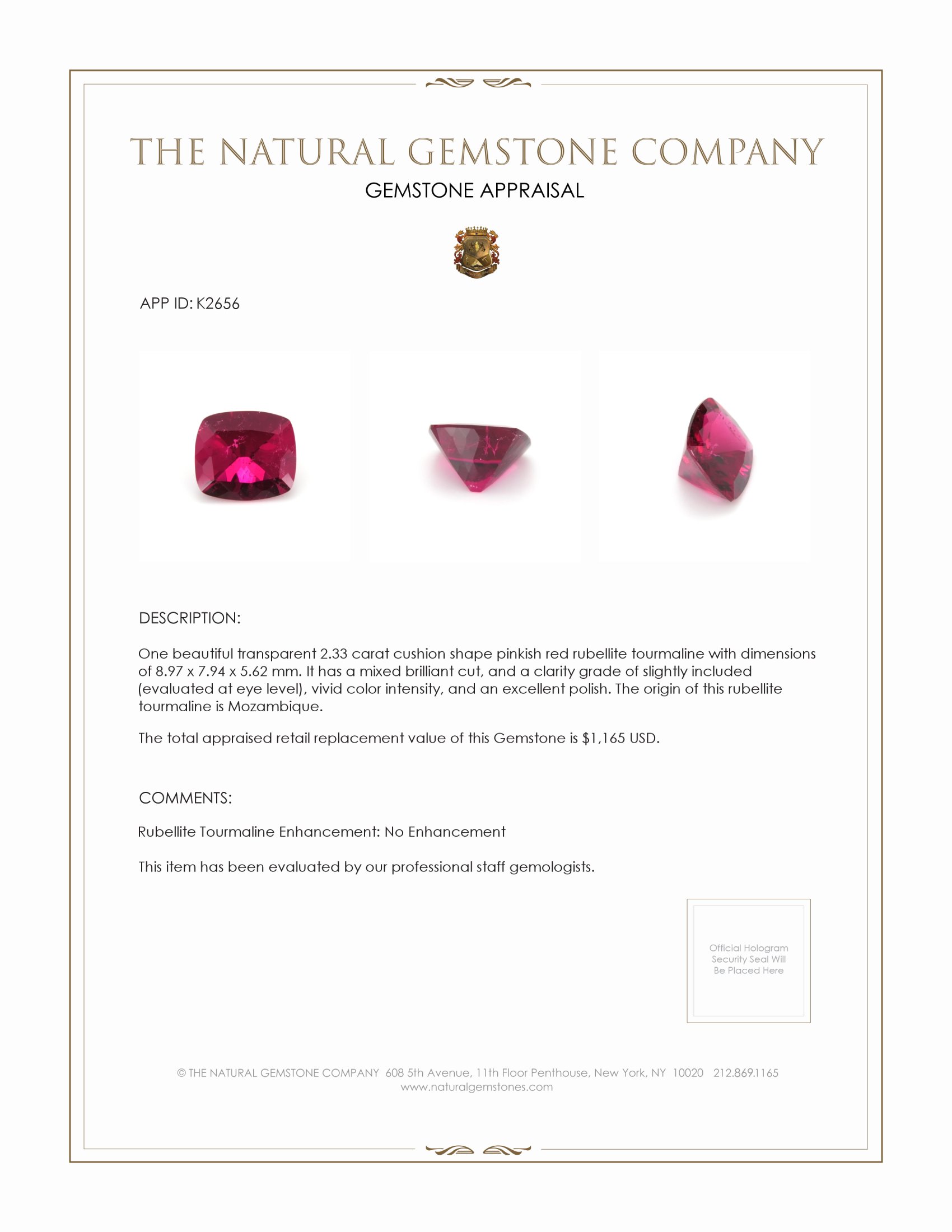 2.33 Ct. Rubellite Tourmaline from Mozambique