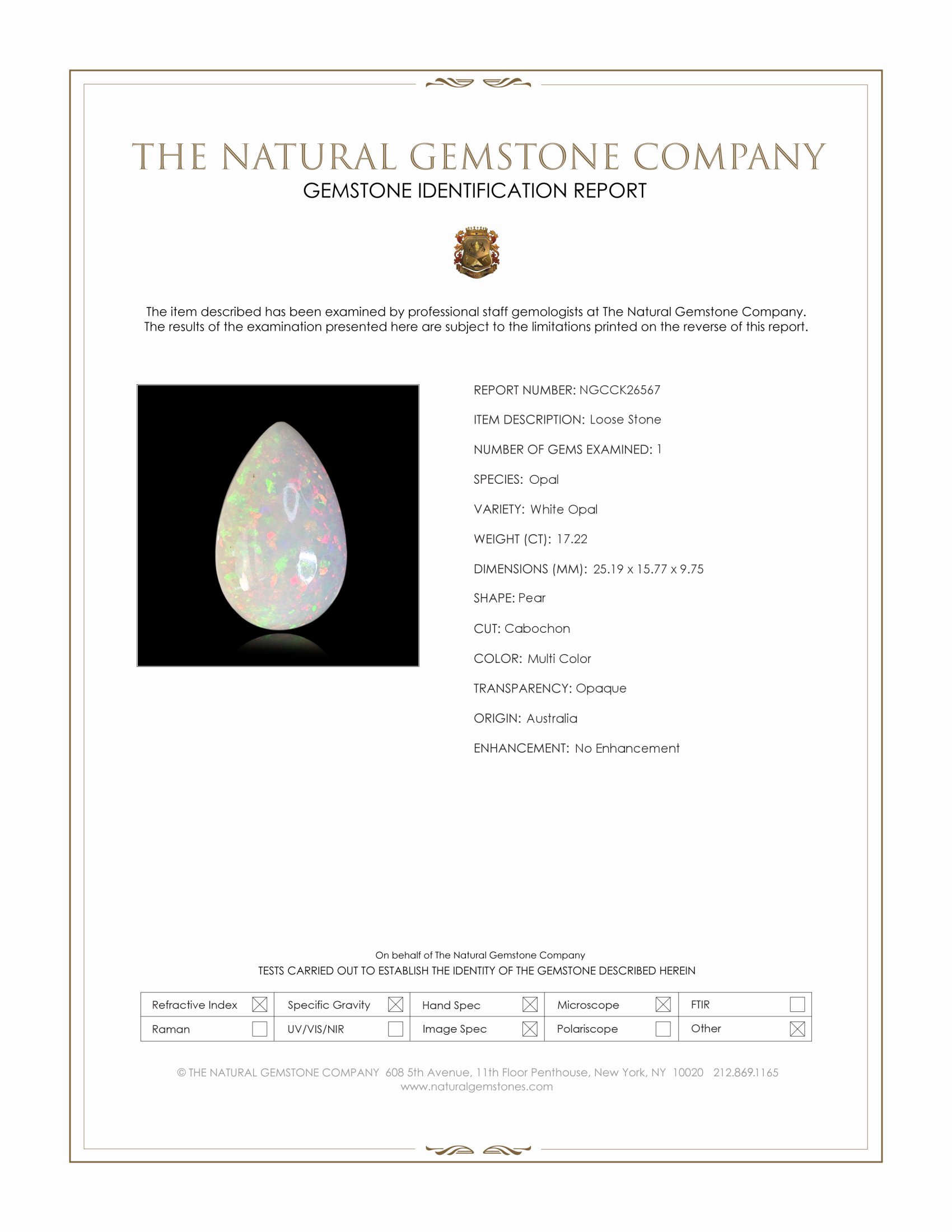 17.22 Ct. Multi Color Cabochon White Opal from Australia