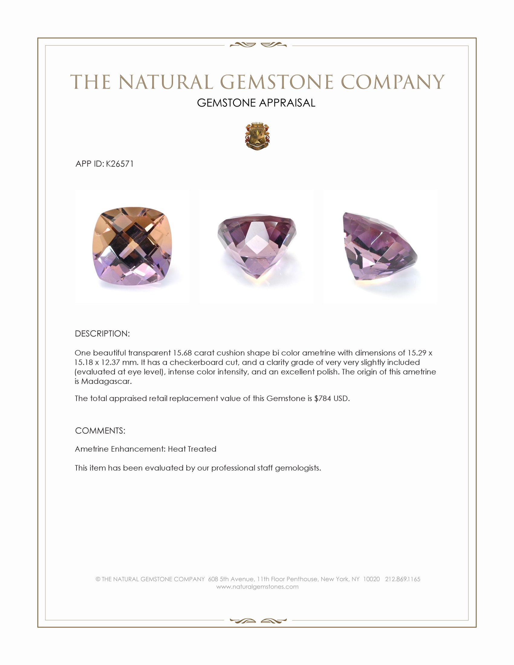 15.68 Ct. Bi Color Ametrine from Madagascar