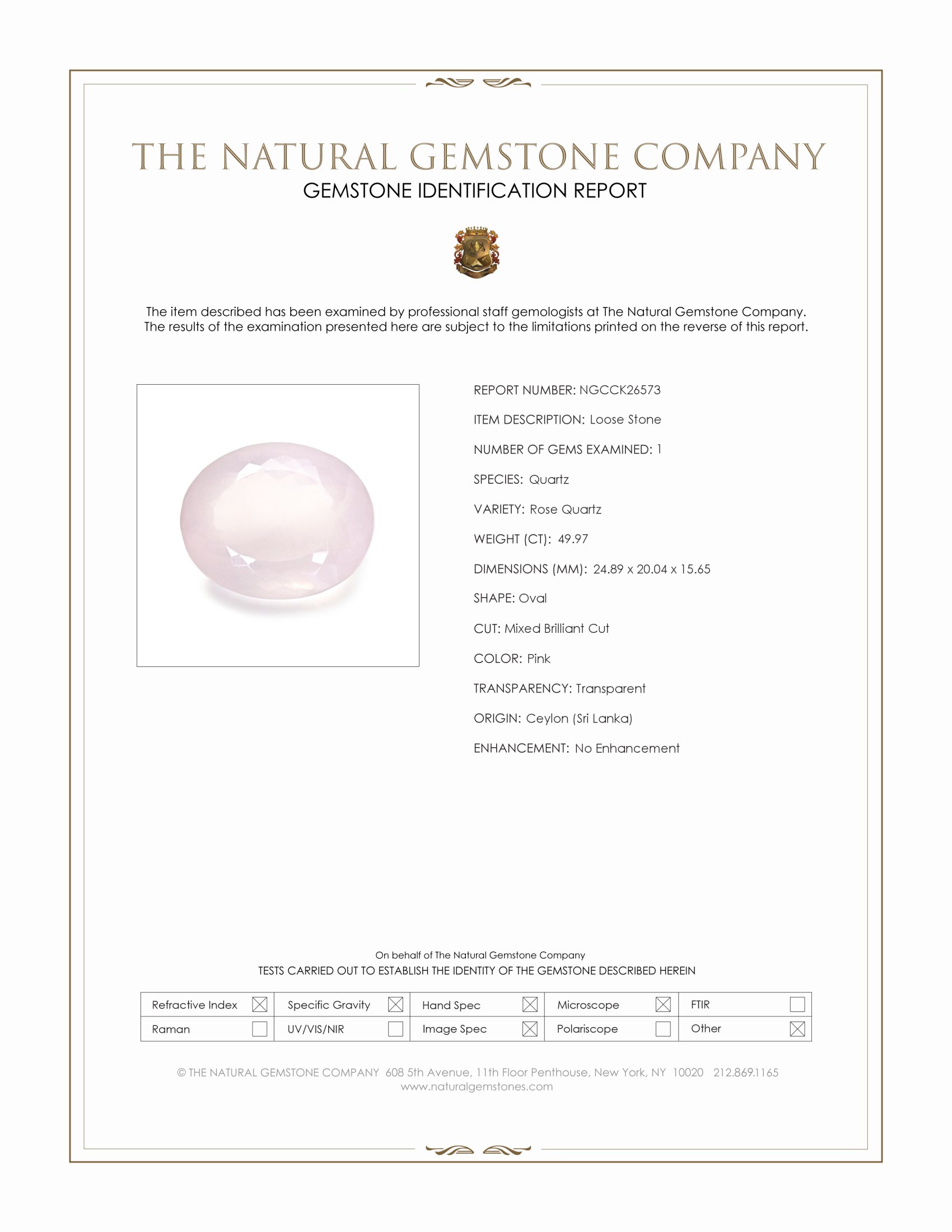 49.97 Ct. Pink Rose Quartz from Ceylon (Sri Lanka)