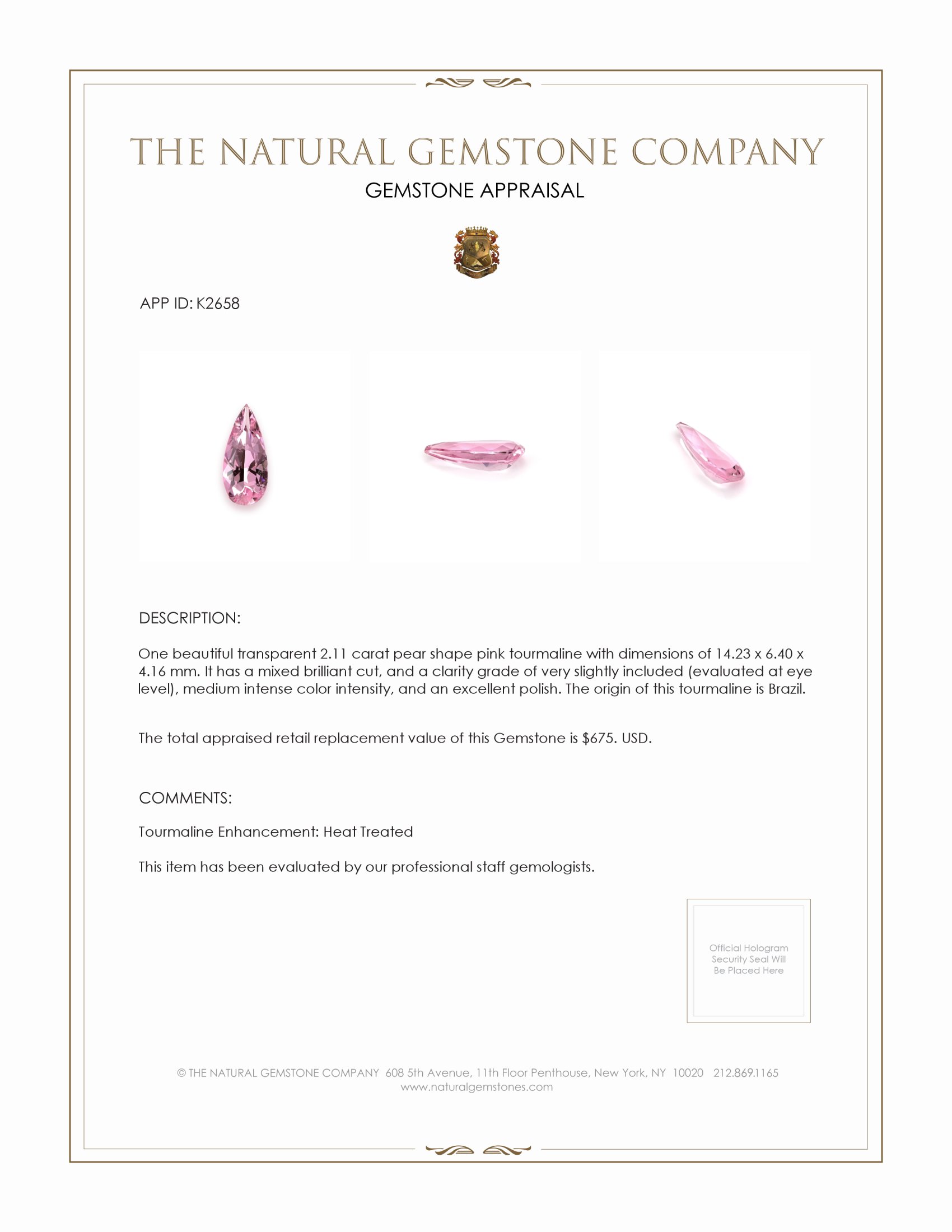 2.11 Ct. Tourmaline from Brazil