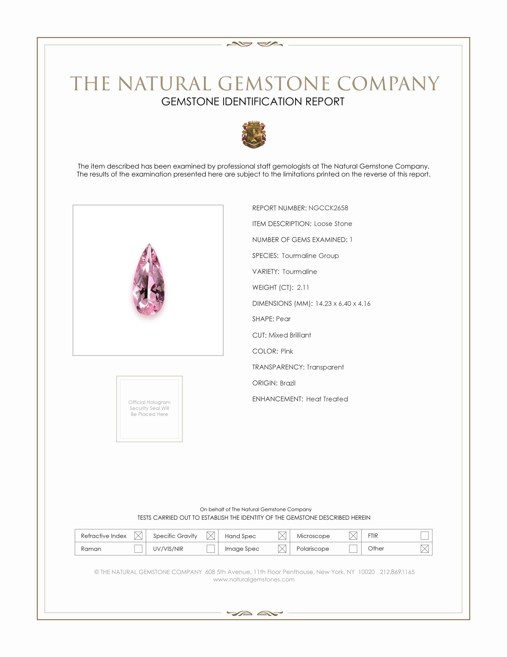 2.11 Ct. Tourmaline from Brazil