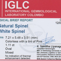 1.10 Ct. White Spinel from Ceylon (Sri Lanka) Scan Report