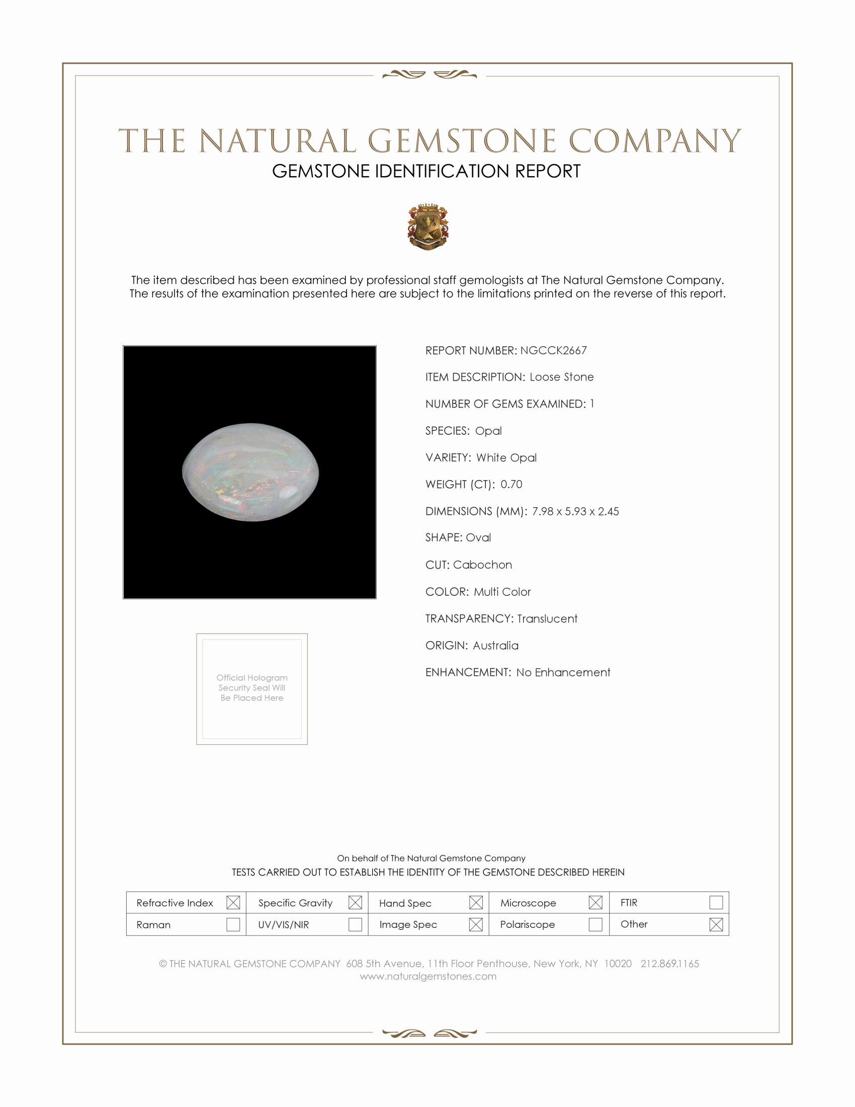 0.70 Ct. Cabochon White Opal from Australia