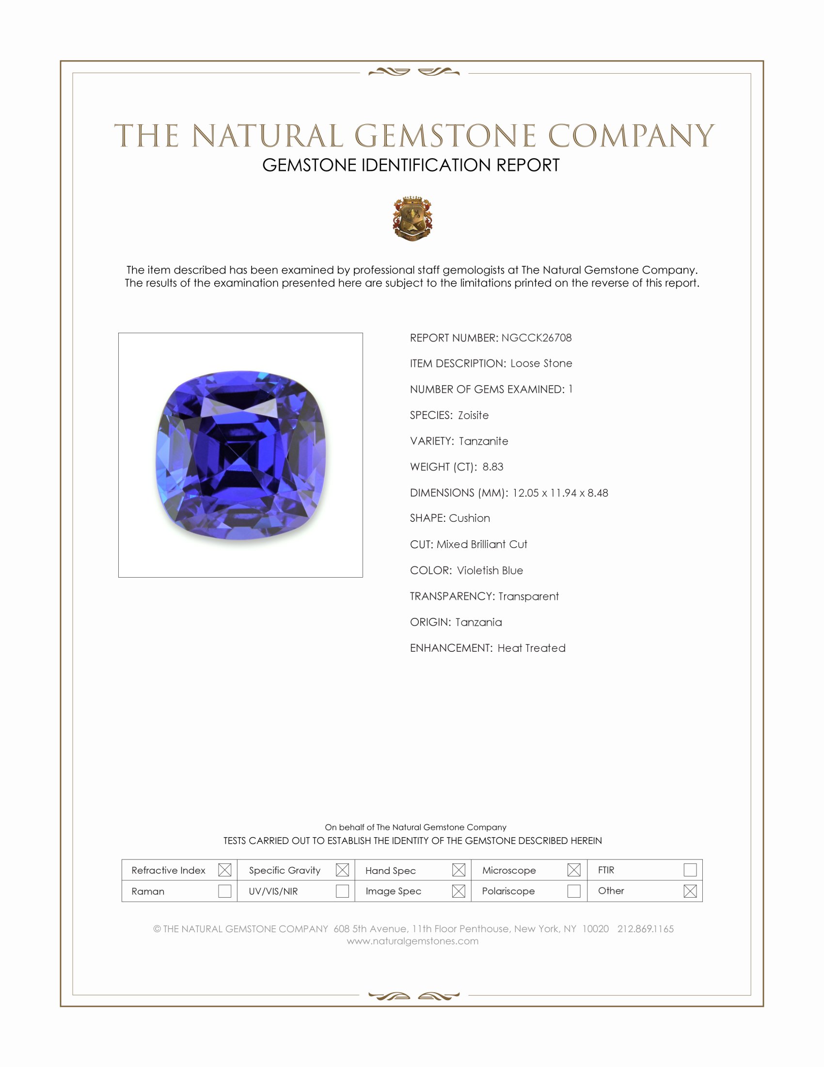 8.83 Ct. Violetish Blue Tanzanite from Tanzania