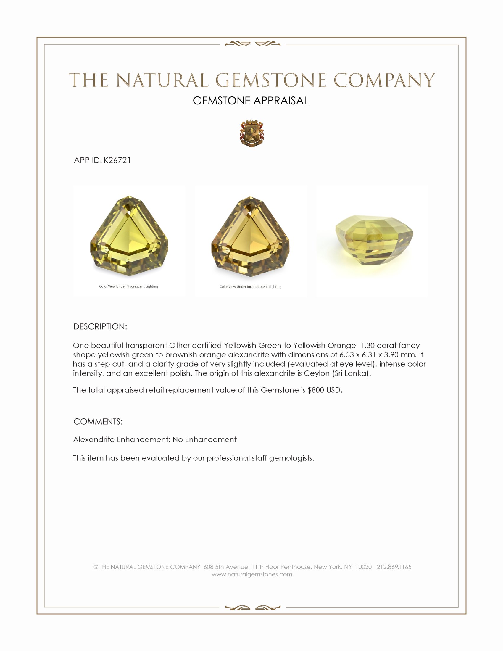 1.30 Ct. Alexandrite from Ceylon (Sri Lanka)