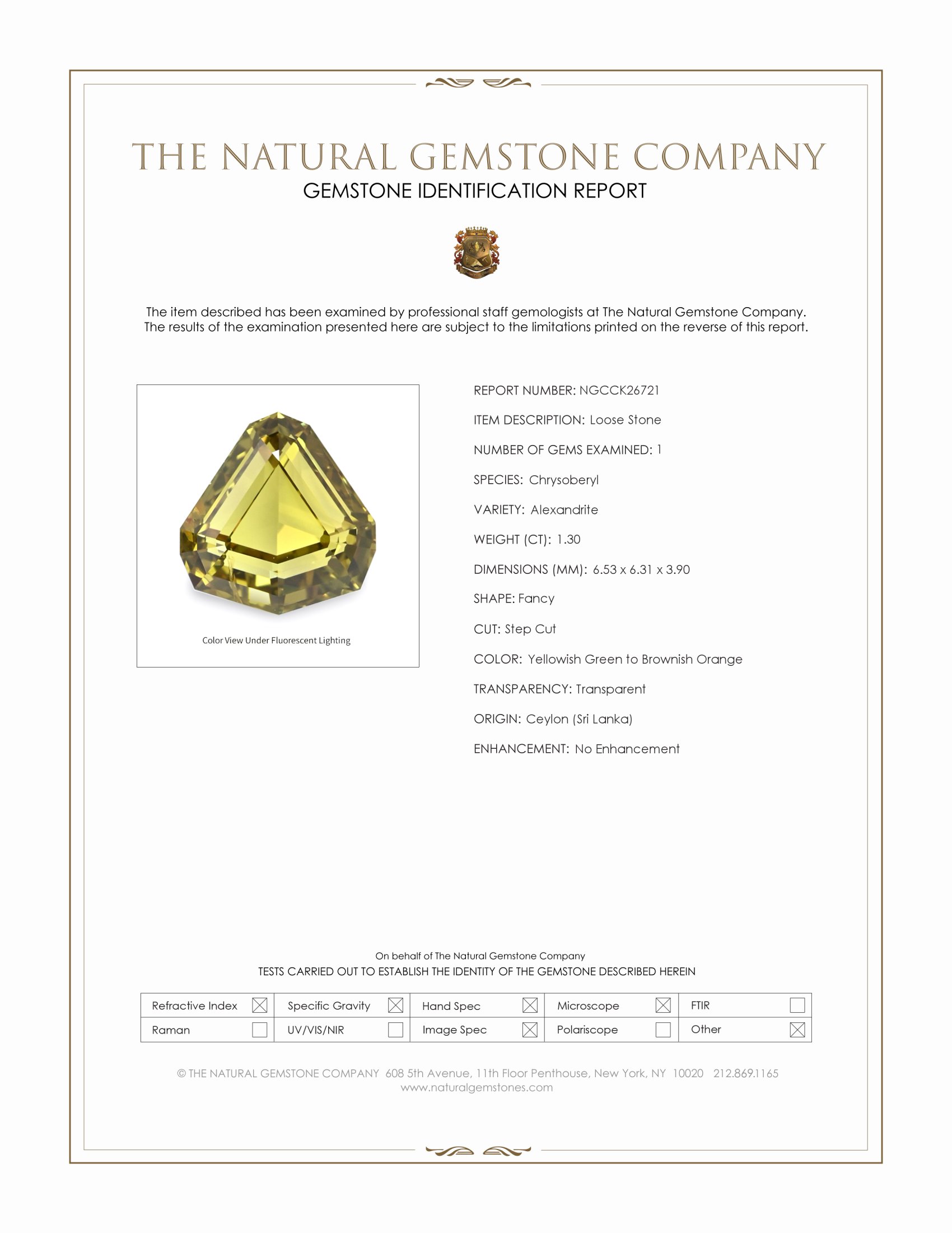 1.30 Ct. Alexandrite from Ceylon (Sri Lanka)