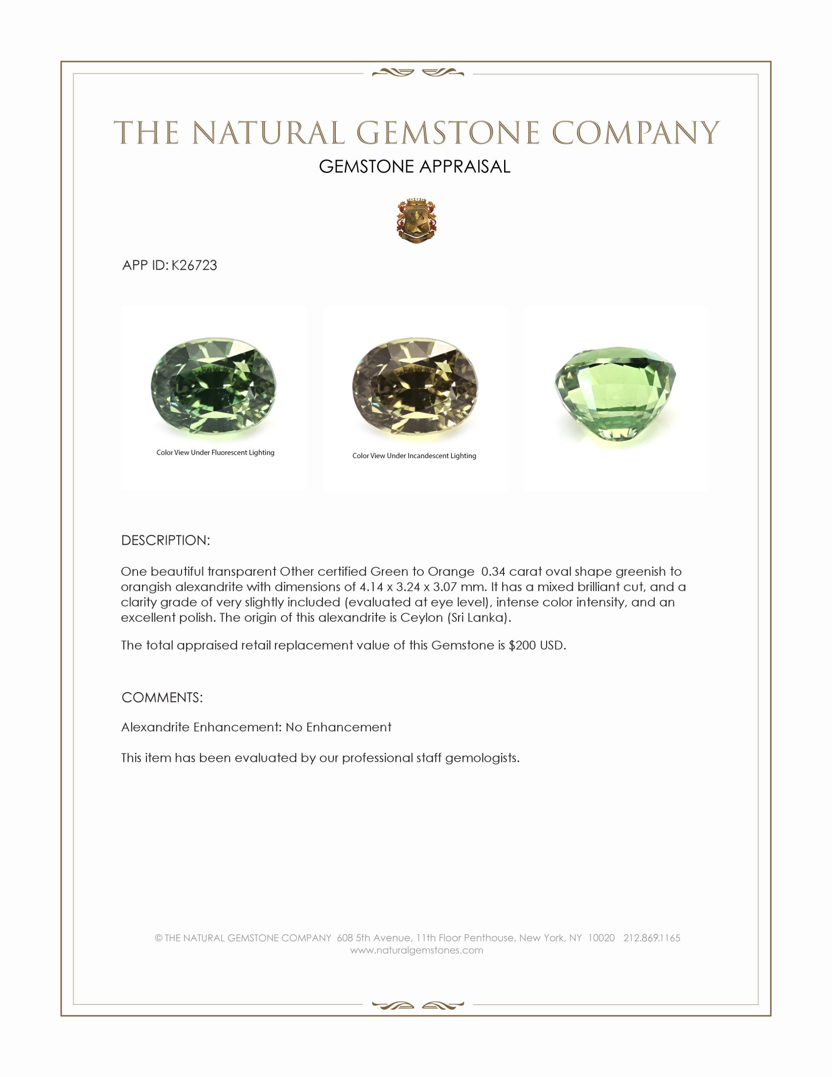 0.34 Ct. Alexandrite from Ceylon (Sri Lanka)
