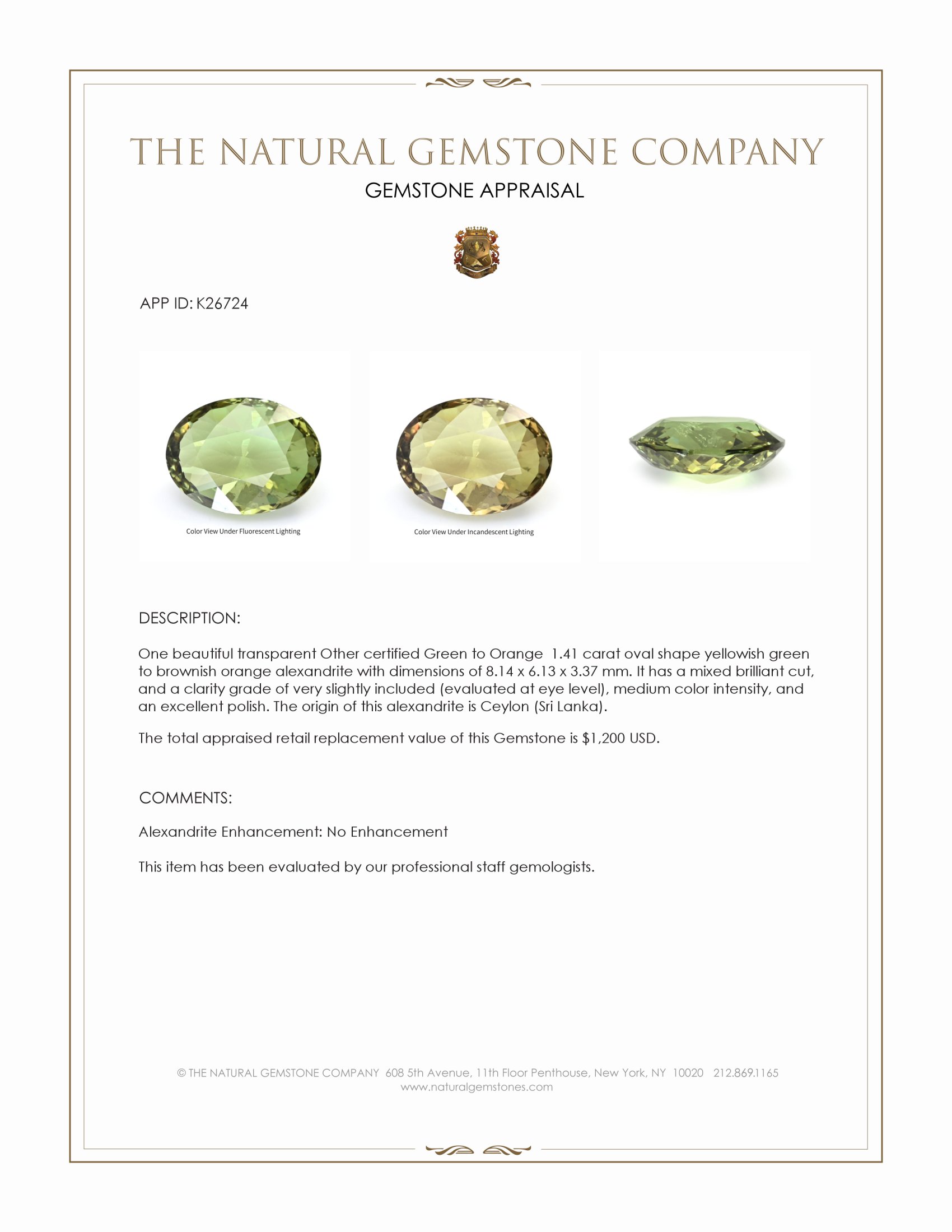 1.41 Ct. Alexandrite from Ceylon (Sri Lanka)