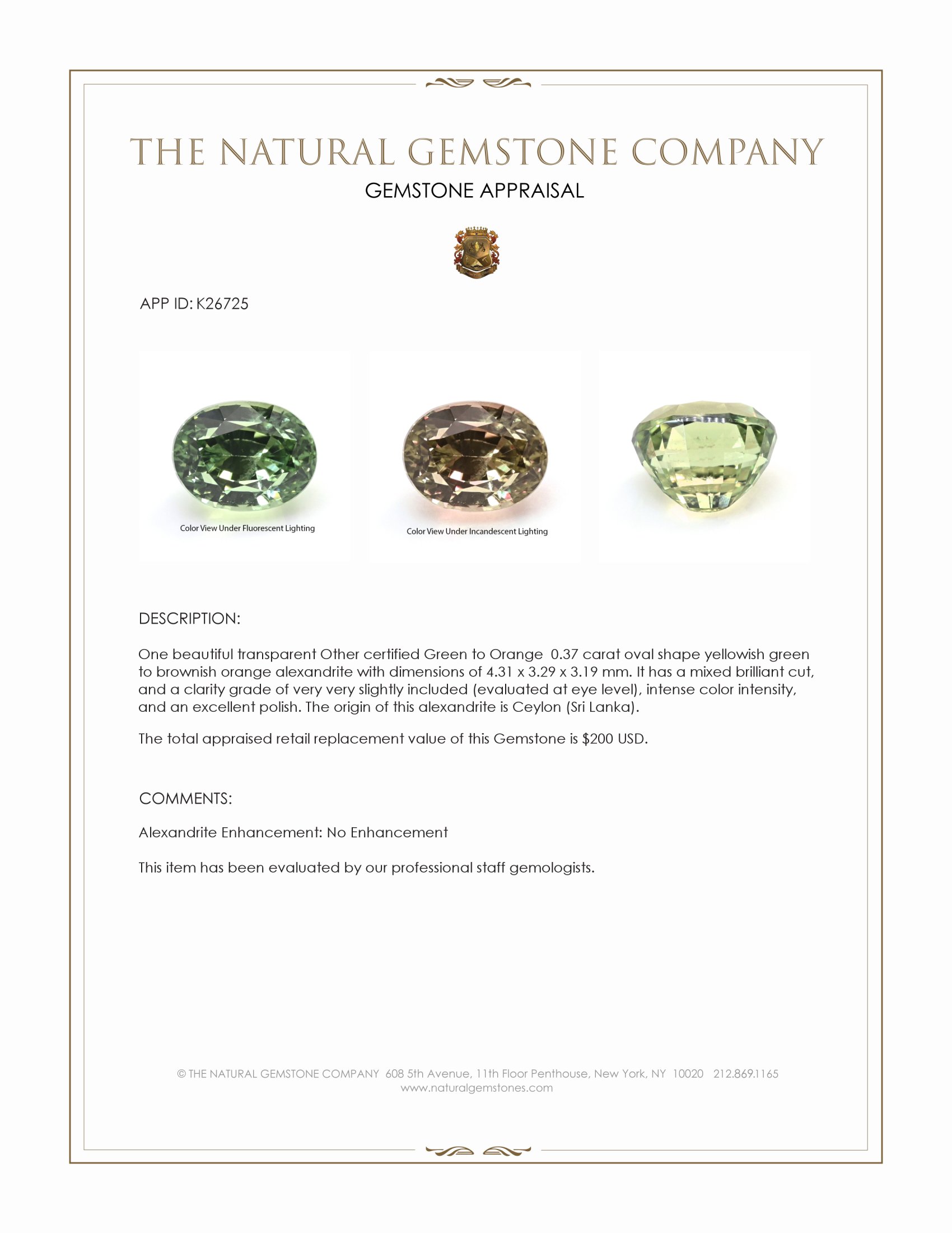 0.37 Ct. Alexandrite from Ceylon (Sri Lanka)