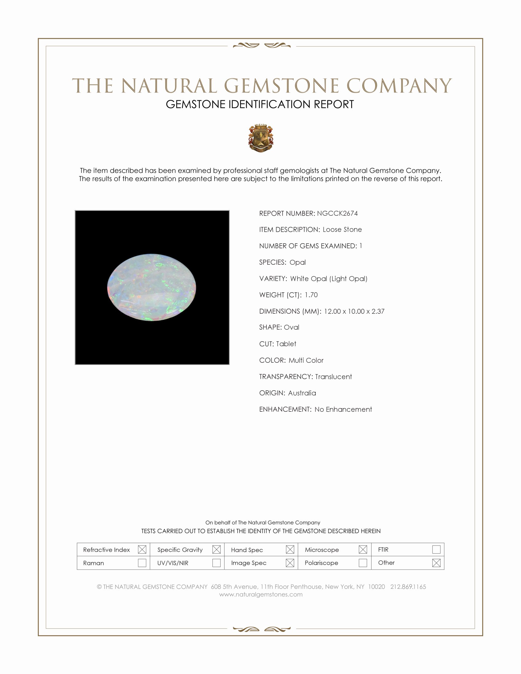 1.70 Ct. Multi Color White Opal (Light Opal) from Australia