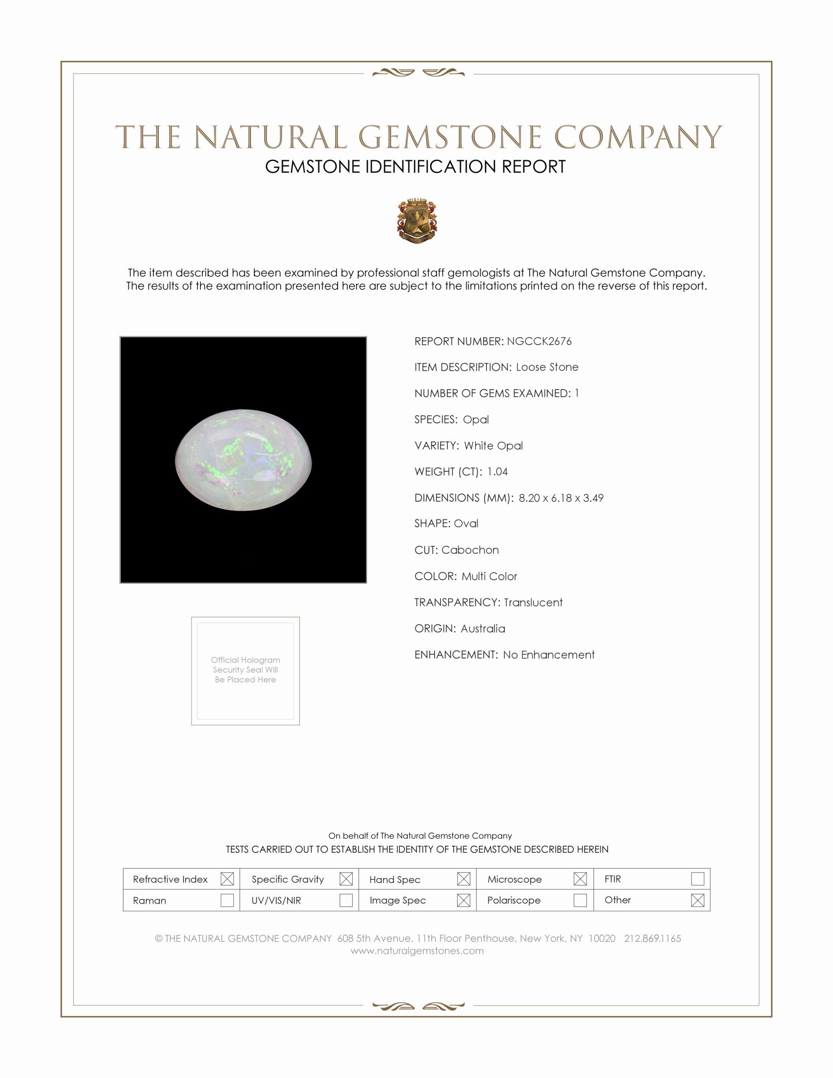 1.04 Ct. Multi Color Cabochon White Opal from Australia