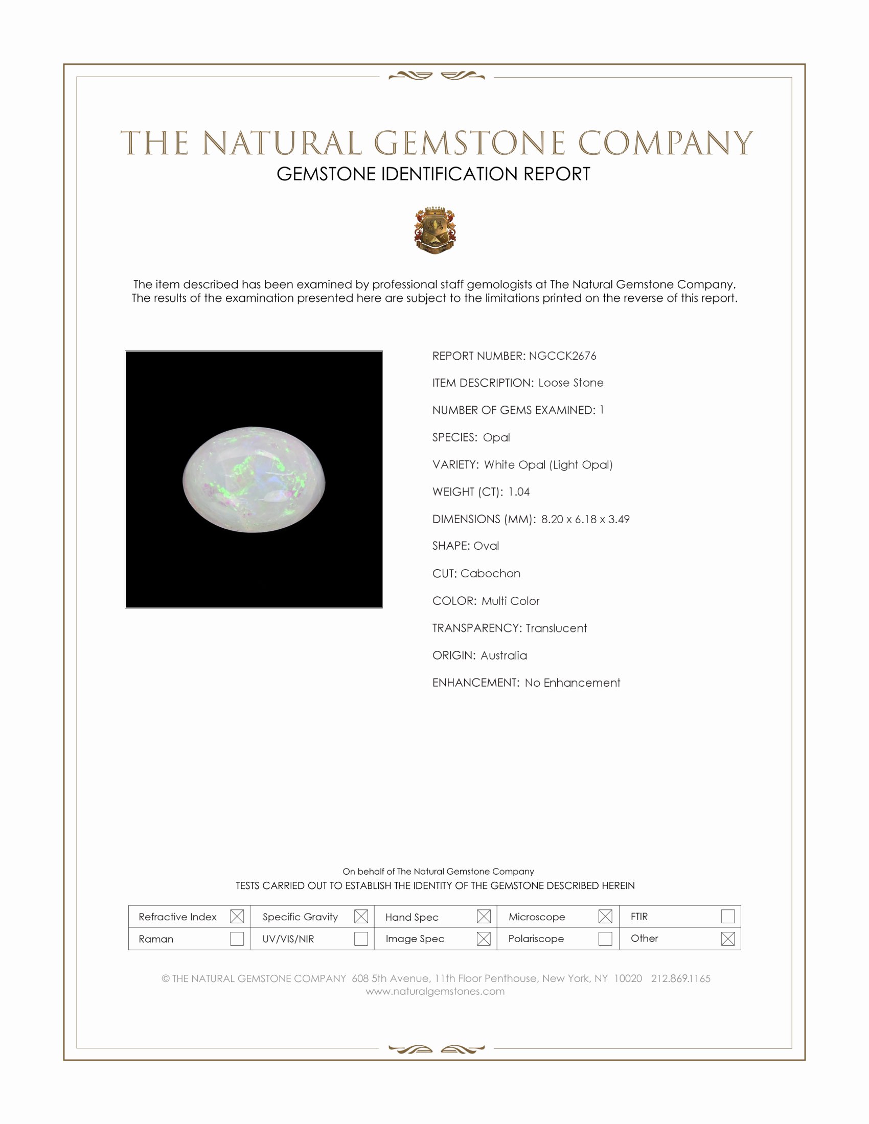 1.04 Ct. Multi Color Cabochon White Opal (Light Opal) from Australia
