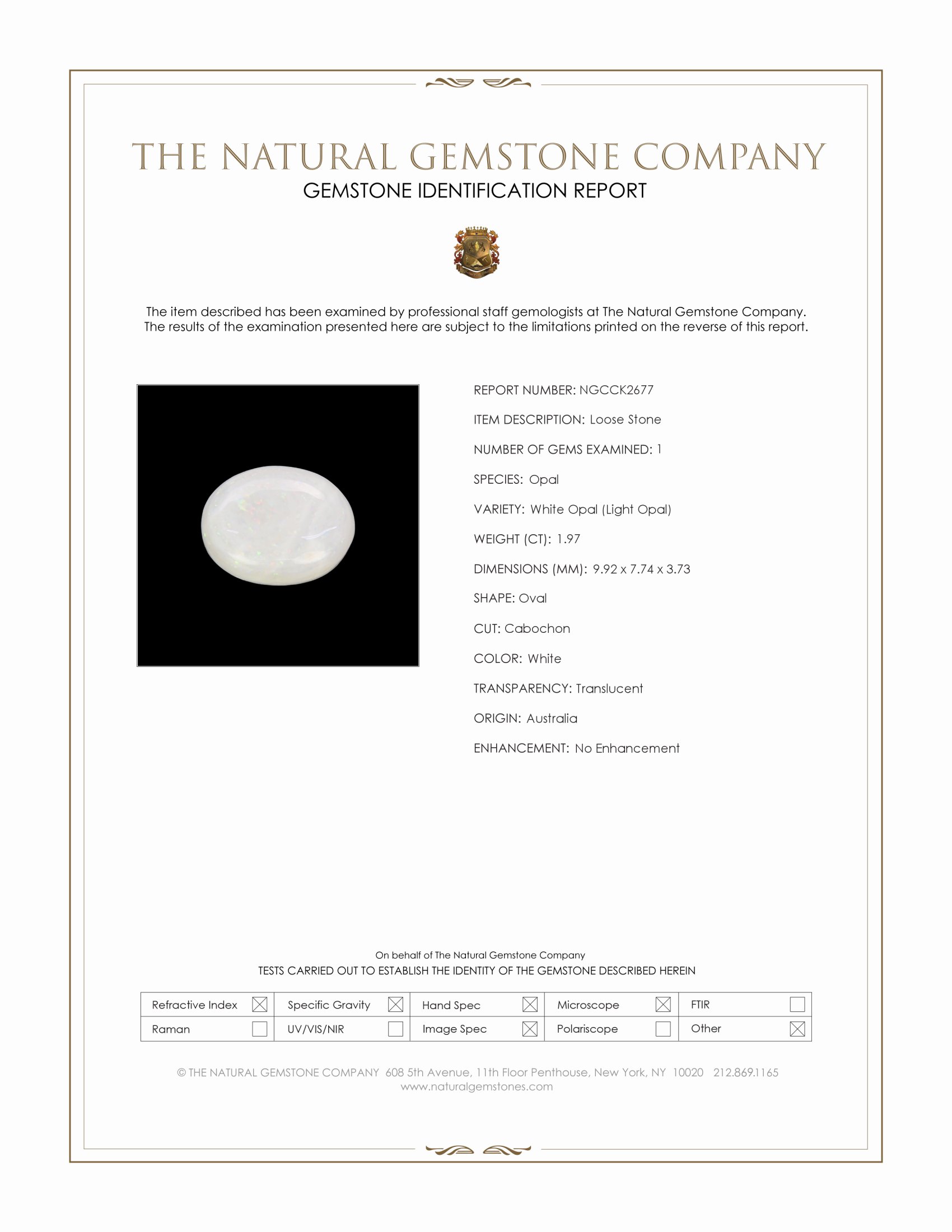 1.97 Ct. White Cabochon White Opal (Light Opal) from Australia
