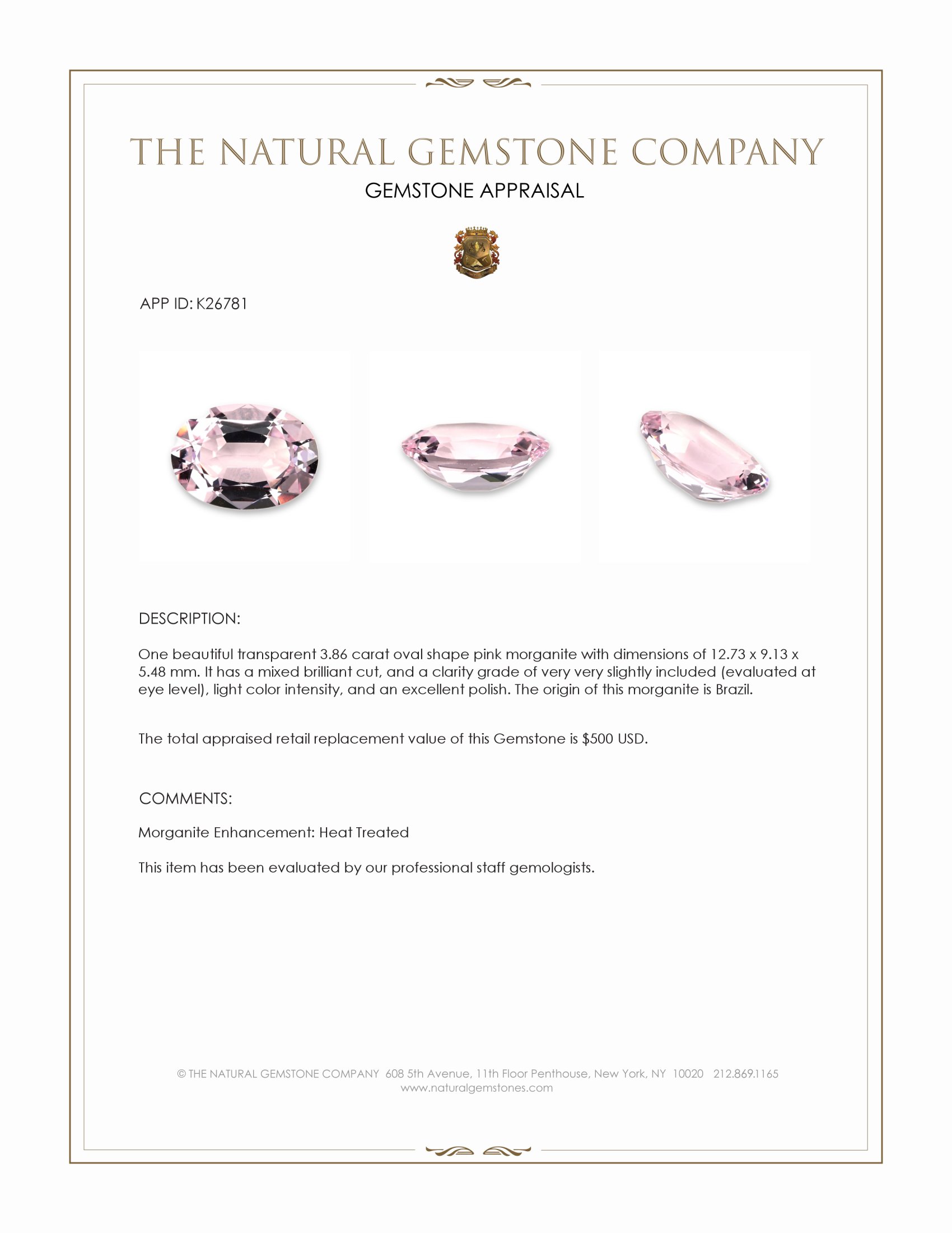 3.86 Ct. Pink Morganite from Brazil