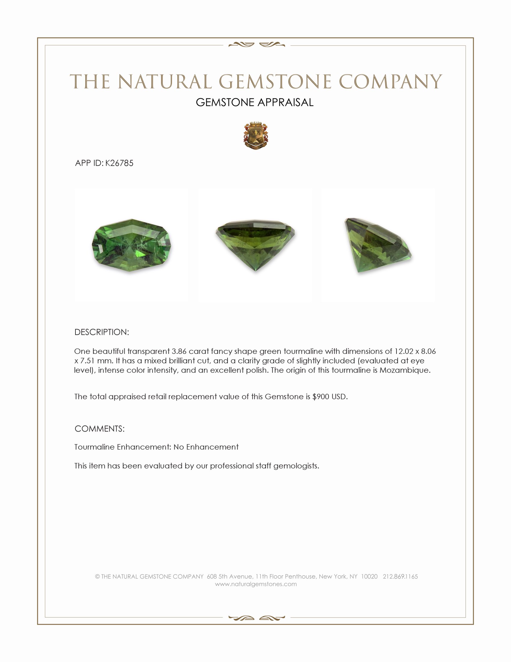 3.86 Ct. Green Tourmaline from Mozambique