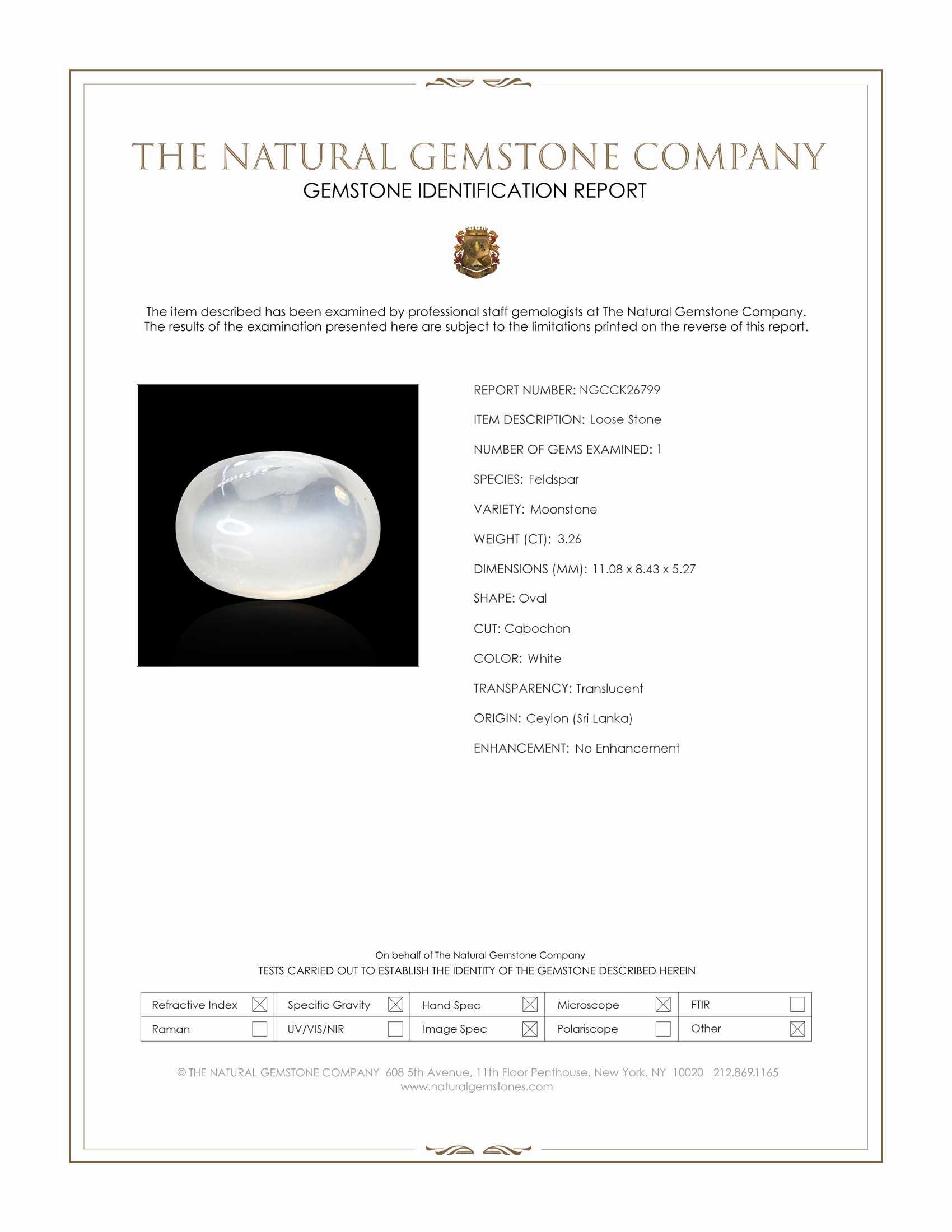 3.26 Ct. White Cabochon Moonstone from Ceylon (Sri Lanka)
