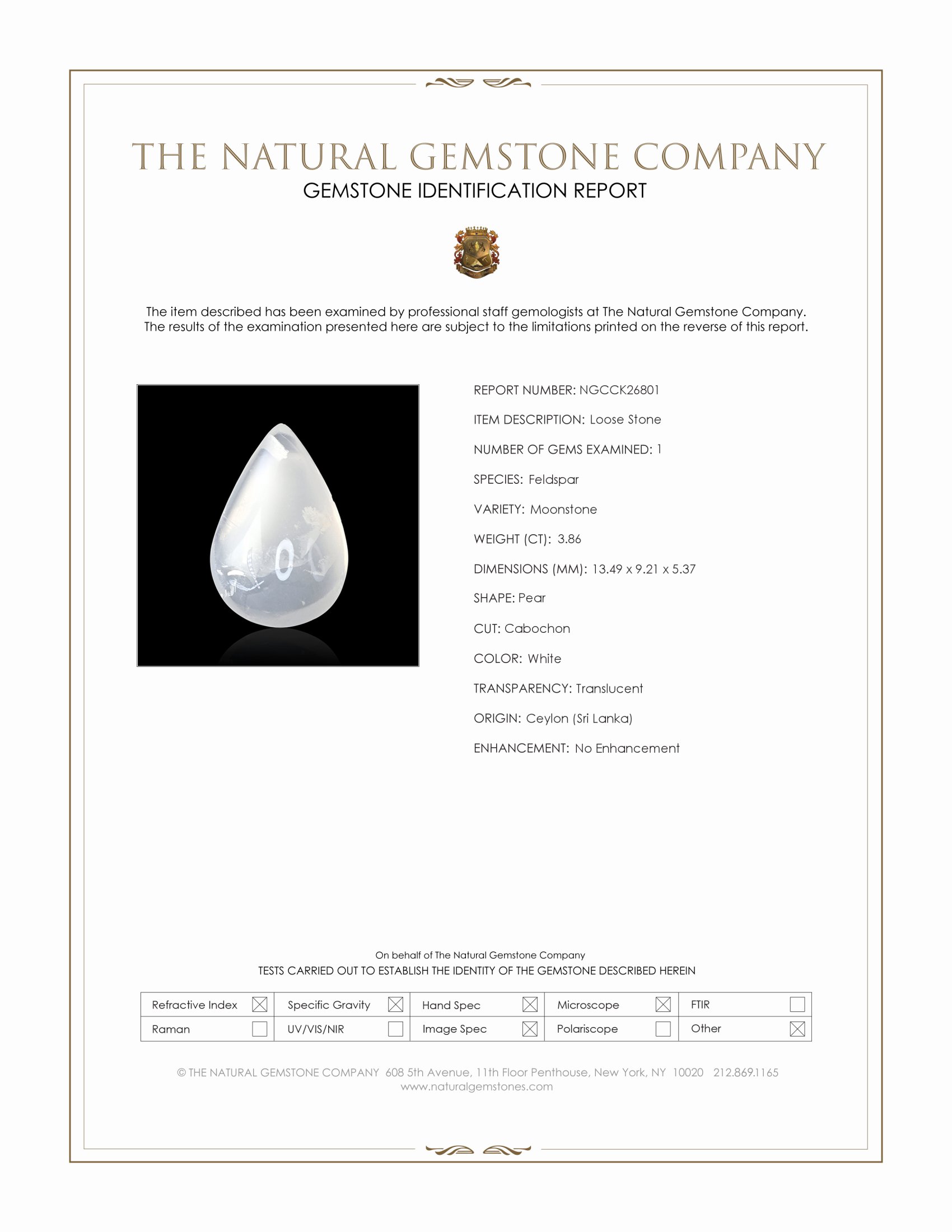 3.86 Ct. White Cabochon Moonstone from Ceylon (Sri Lanka)