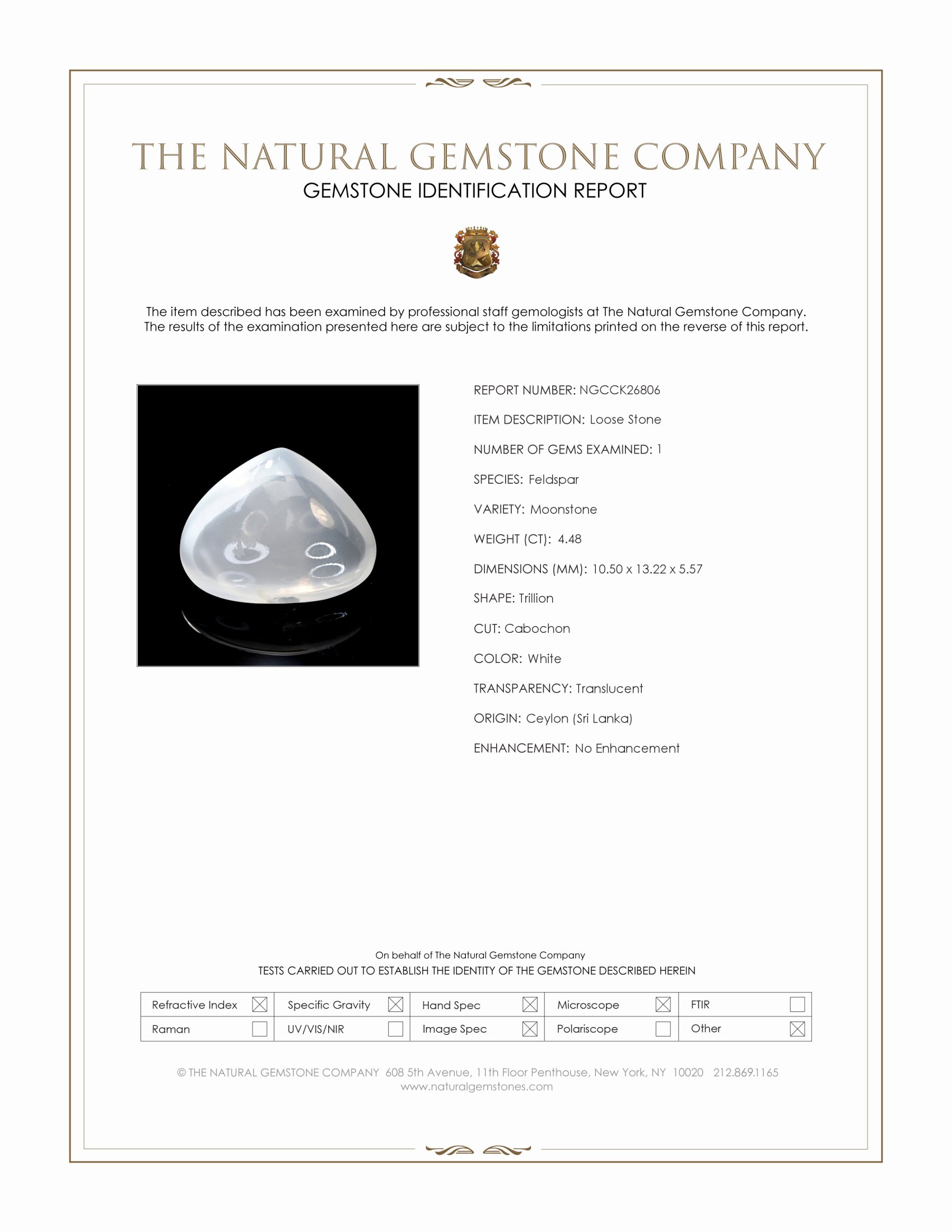 4.48 Ct. White Cabochon Moonstone from Ceylon (Sri Lanka)