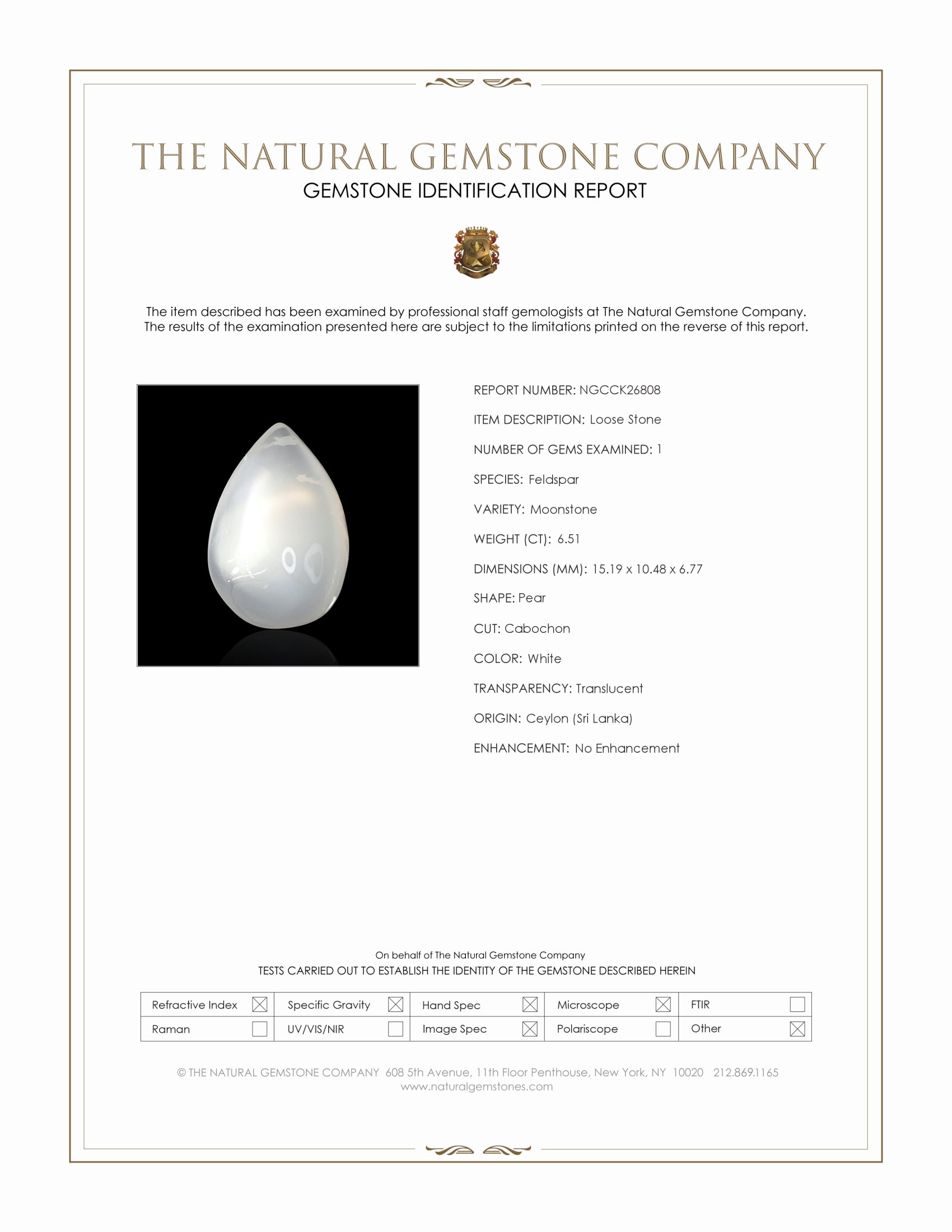 6.51 Ct. White Cabochon Moonstone from Ceylon (Sri Lanka)