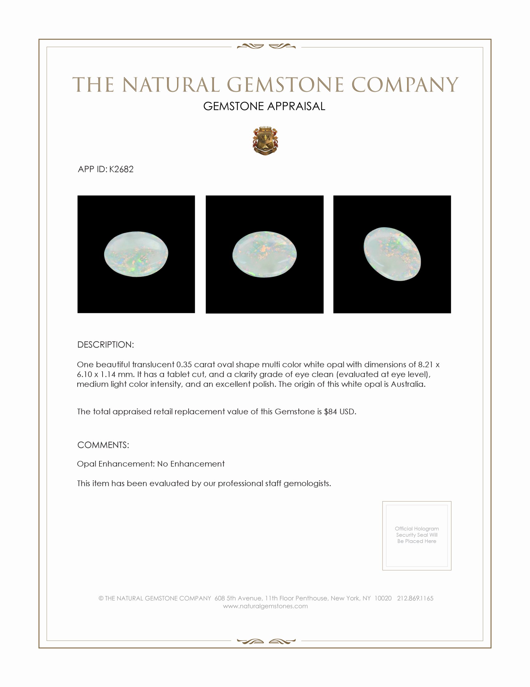 0.35 Ct. Multi Color White Opal (Light Opal) from Australia