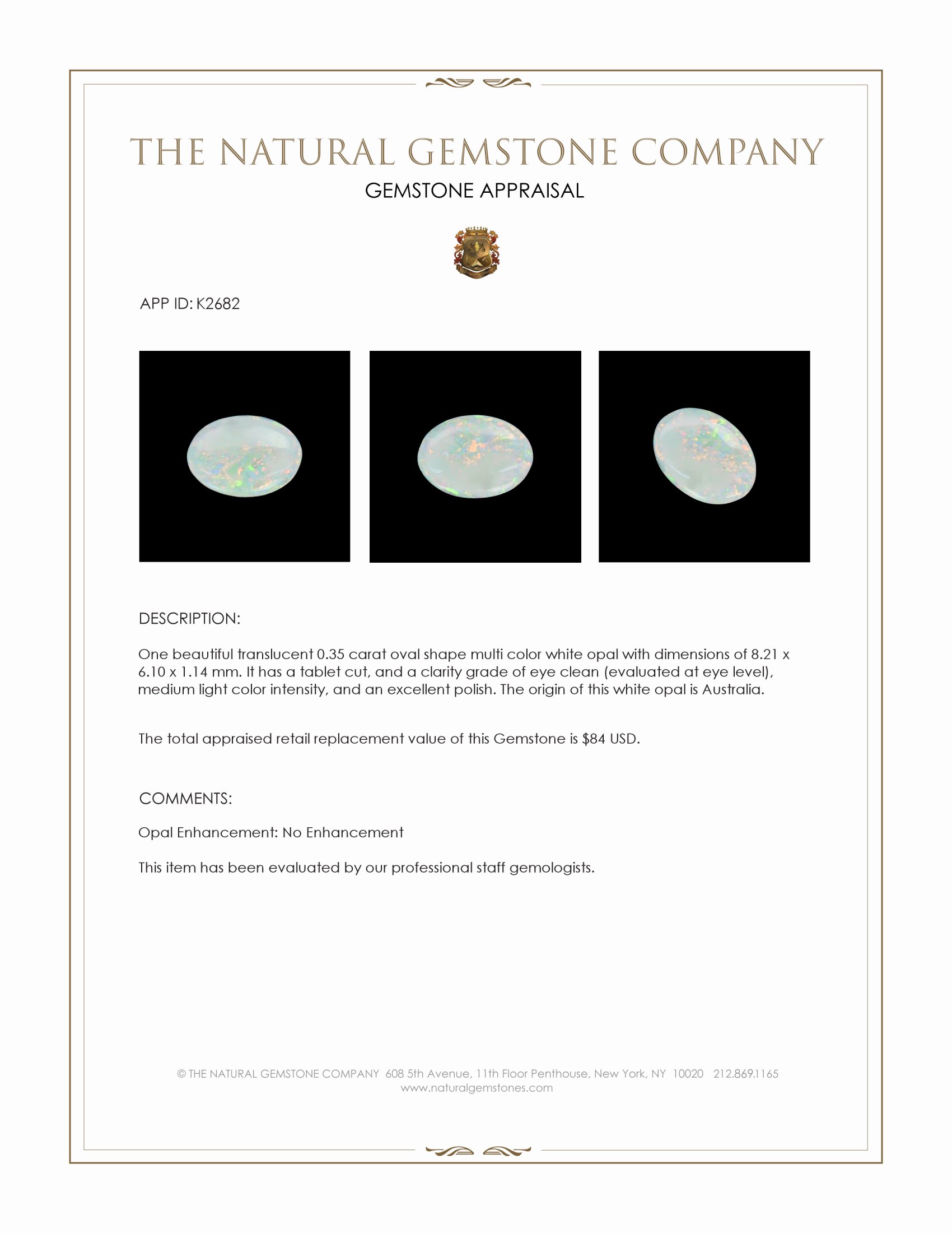 0.35 Ct. White Opal from Australia