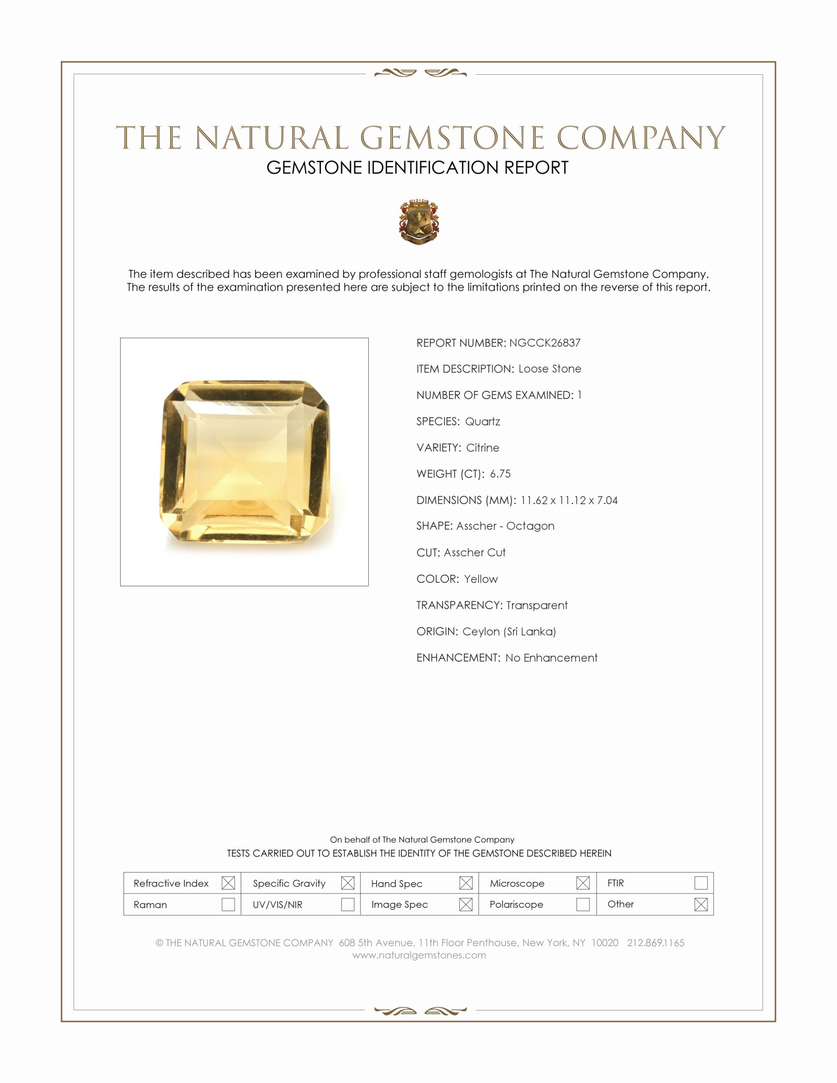 6.75 Ct. Yellow Citrine from Ceylon (Sri Lanka)