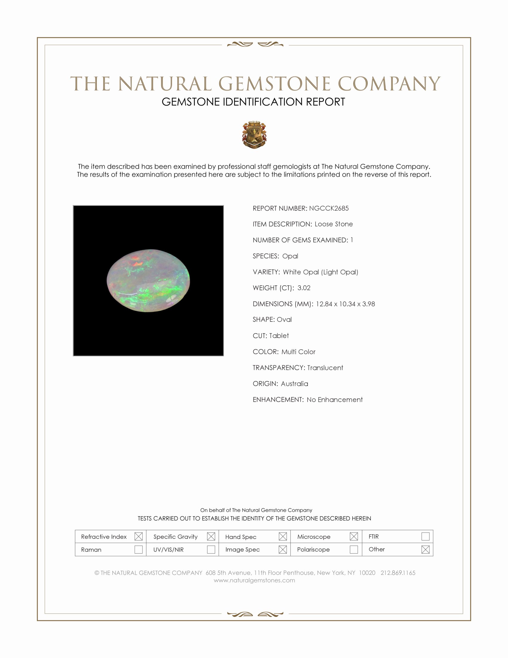 3.02 Ct. Multi Color White Opal (Light Opal) from Australia