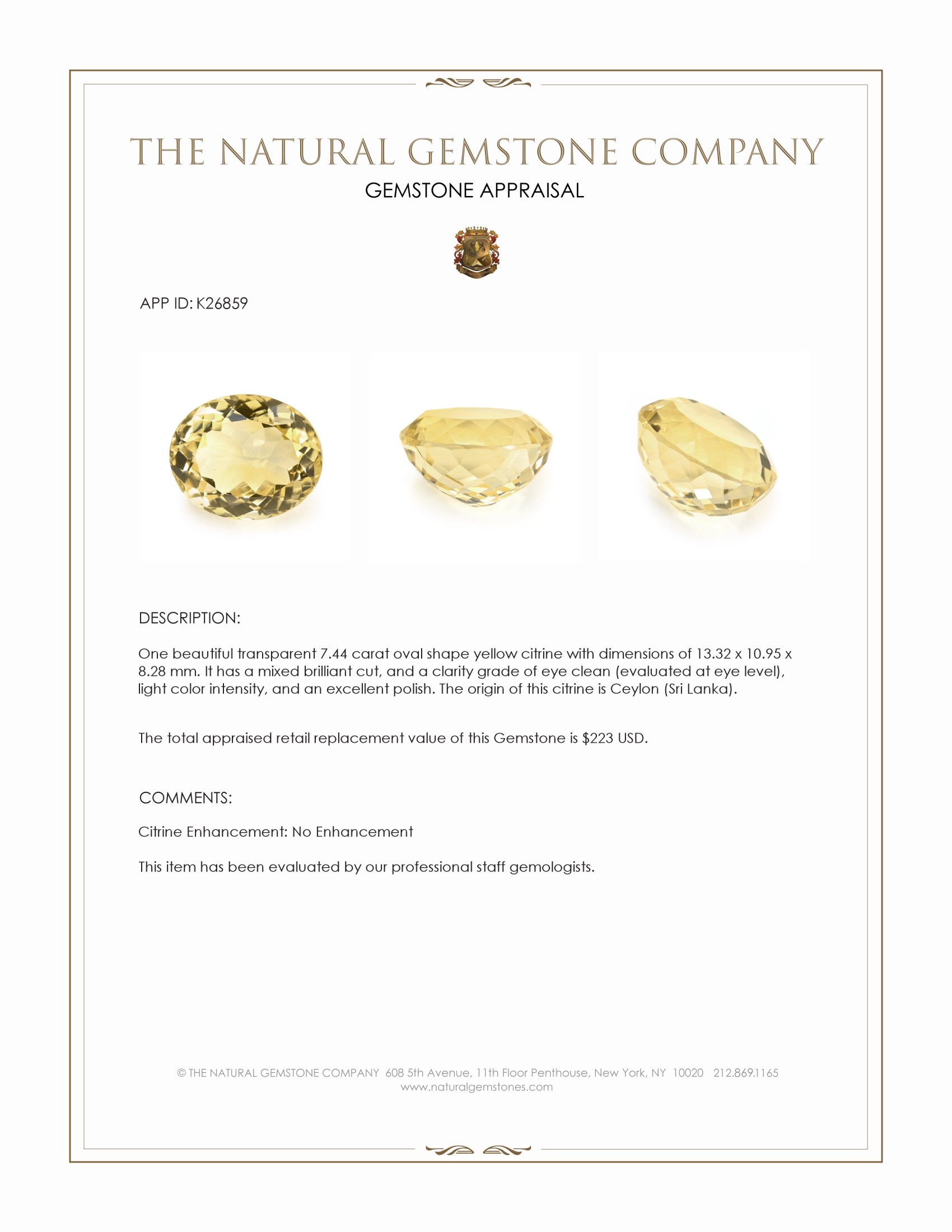 7.44 Ct. Yellow Citrine from Ceylon (Sri Lanka)