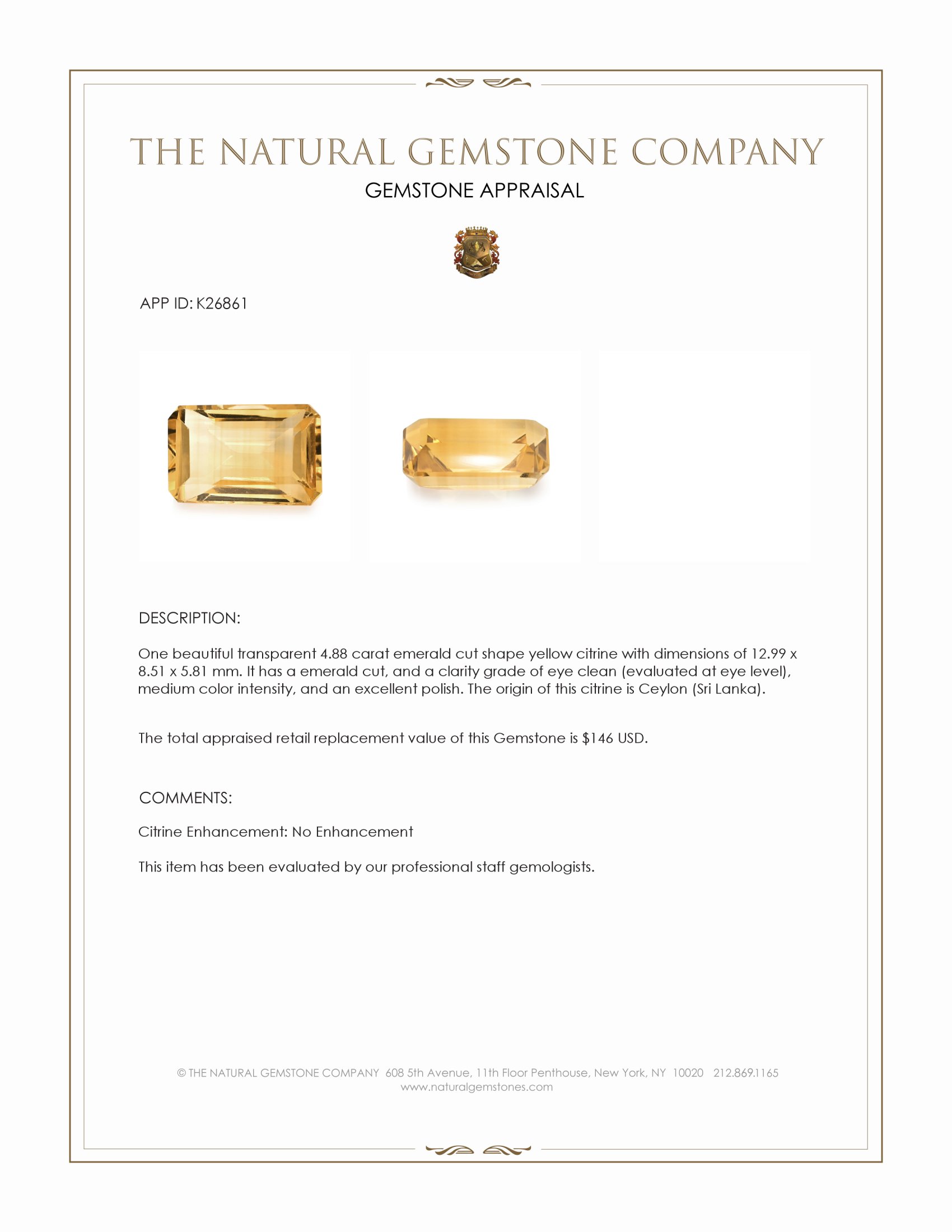 4.88 Ct. Yellow Citrine from Ceylon (Sri Lanka)