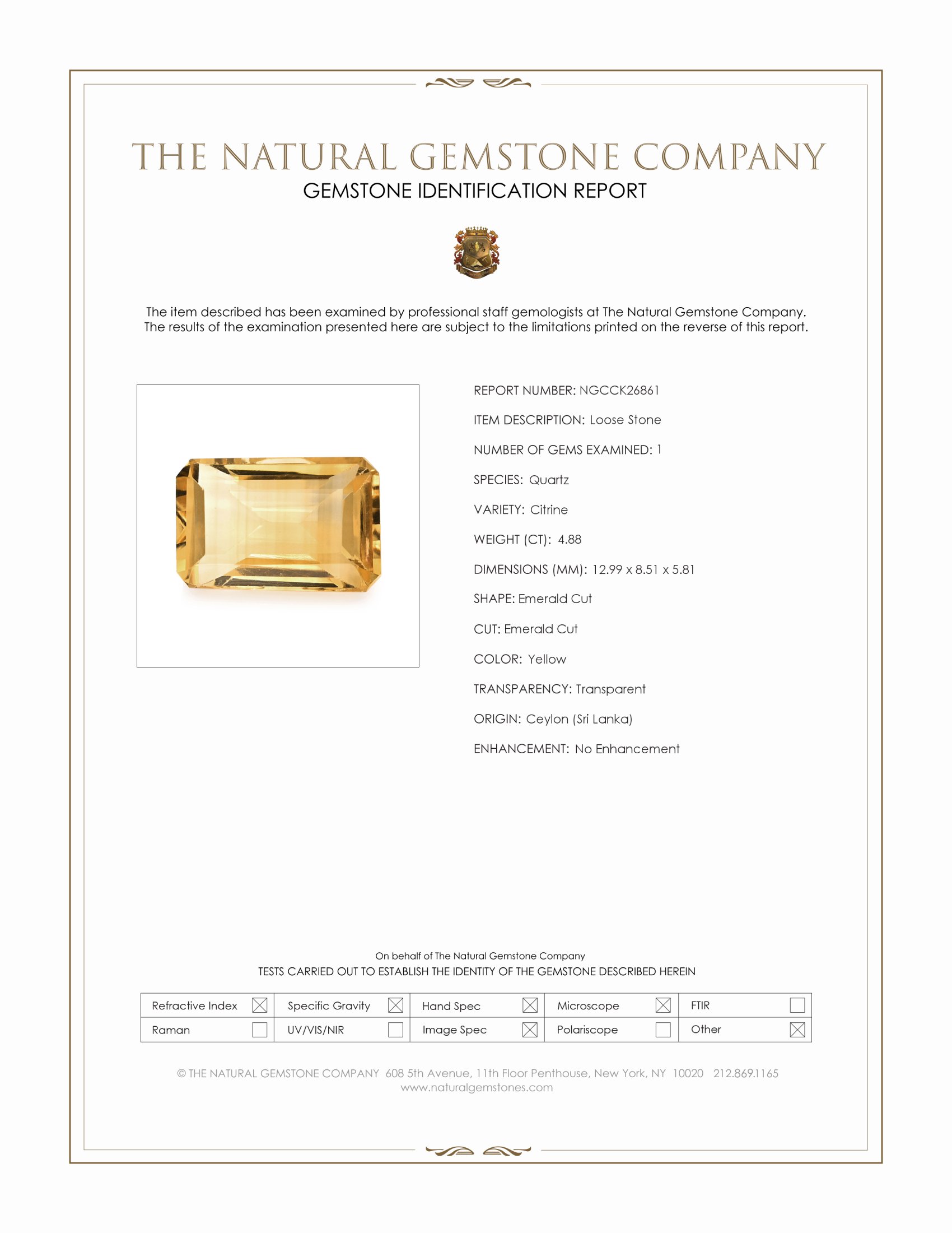 4.88 Ct. Yellow Citrine from Ceylon (Sri Lanka)