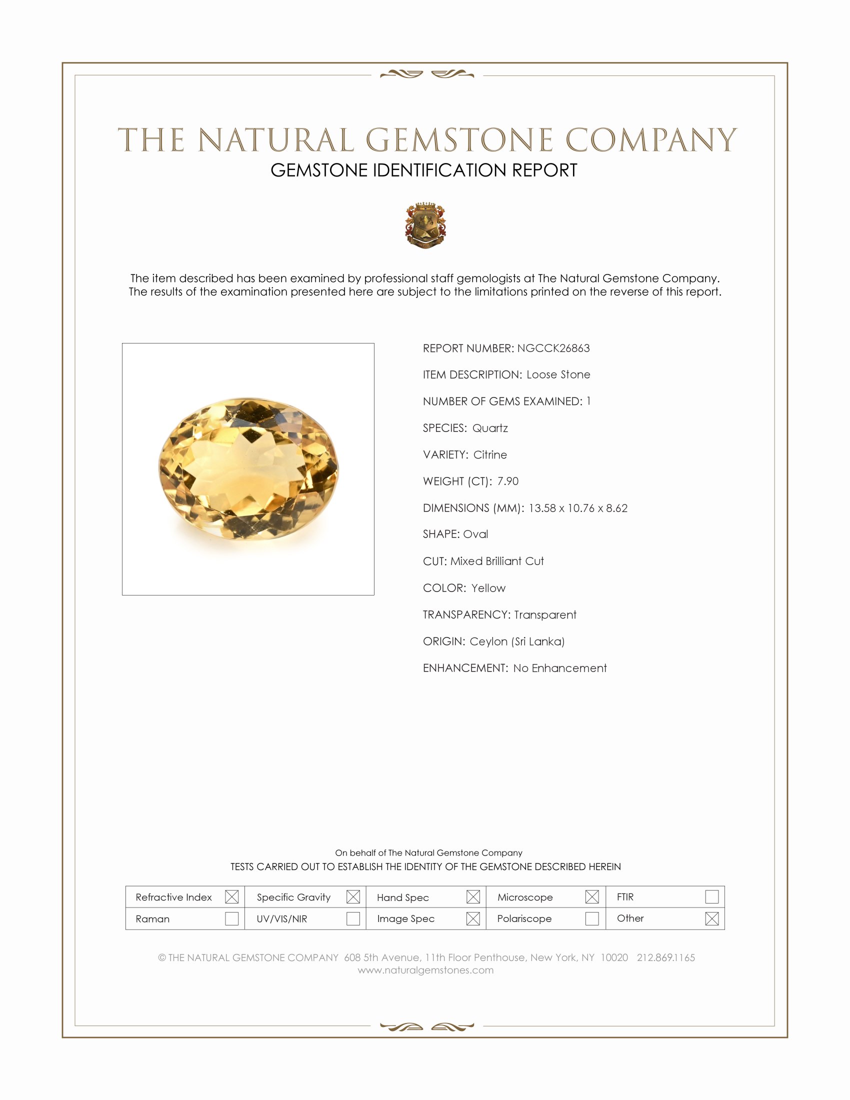 7.90 Ct. Yellow Citrine from Ceylon (Sri Lanka)