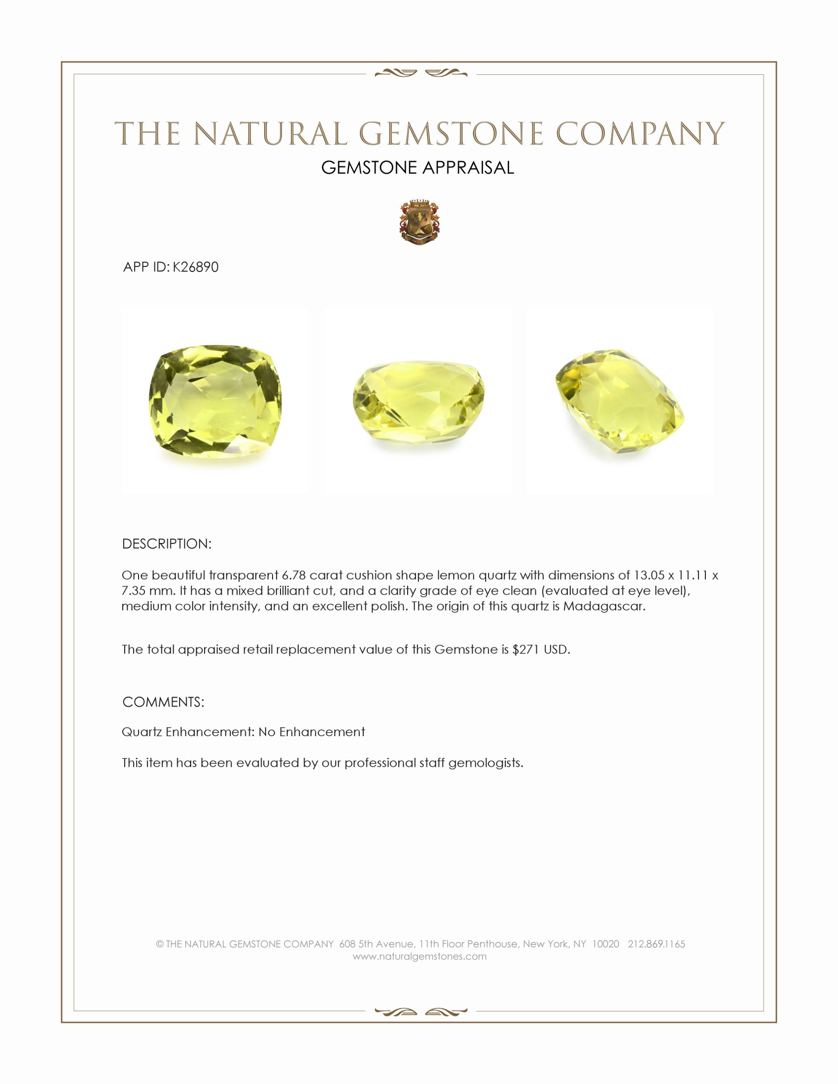 6.78 Ct. Lemon Quartz from Madagascar