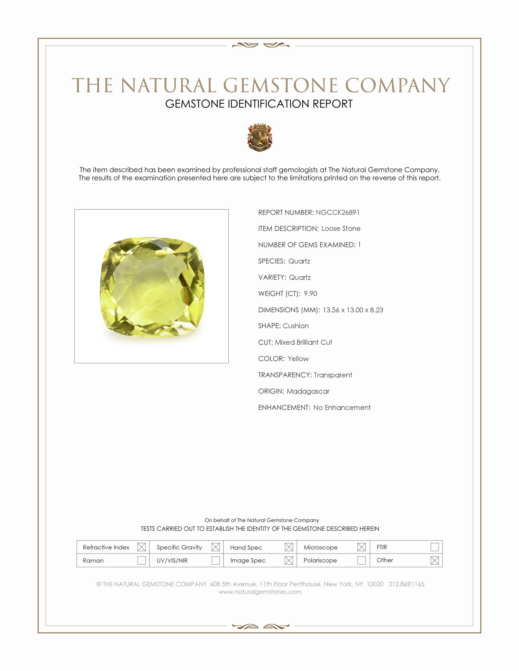9.90 Ct. Yellow Quartz from Madagascar