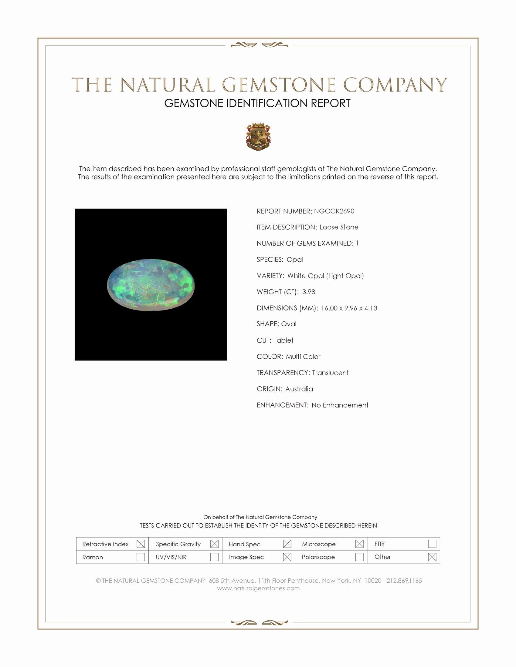 3.98 Ct. Multi Color White Opal (Light Opal) from Australia