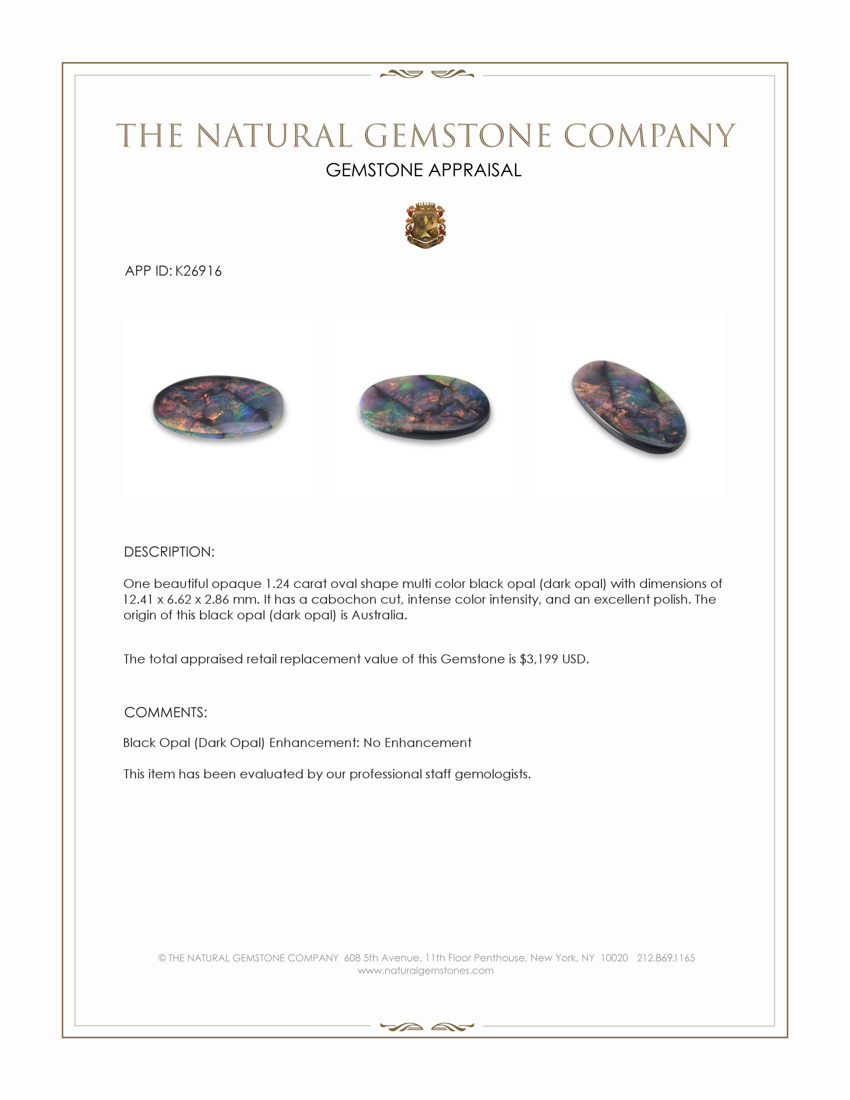 1.24 Ct. Multi Color Cabochon Black Opal (Dark Opal) from Australia