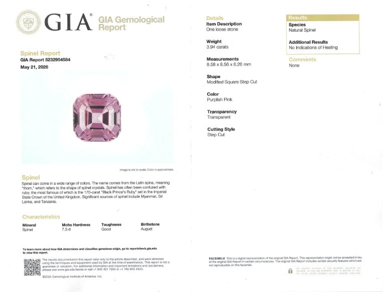 3.94 Ct. Purplish Pink Spinel from Burma (Myanmar)
