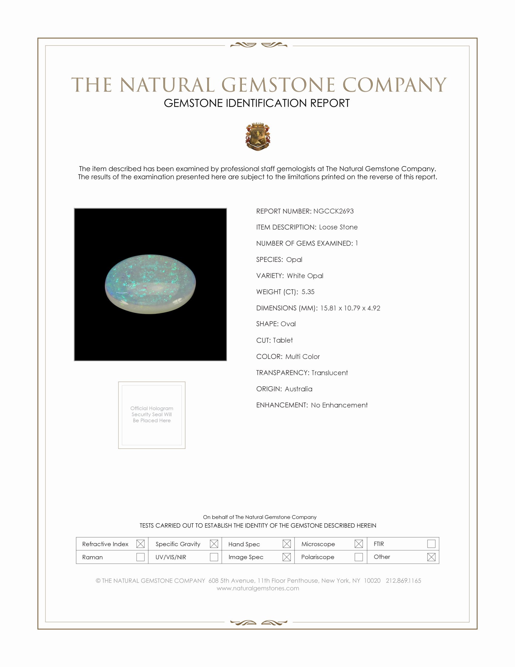 5.35 Ct. White Opal from Australia