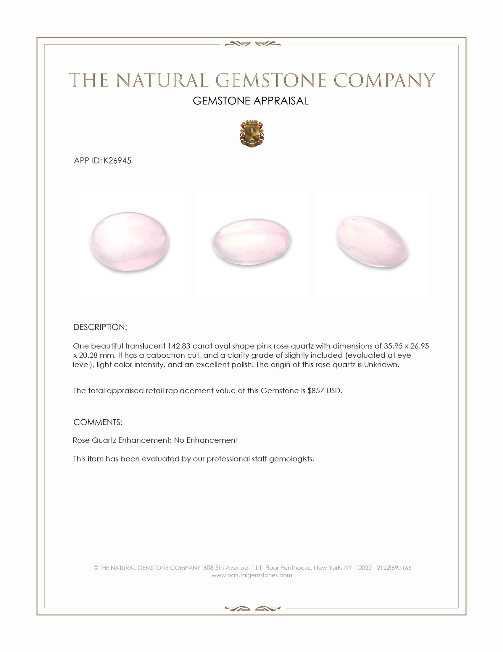 142.83 Ct. Pink Cabochon Rose Quartz