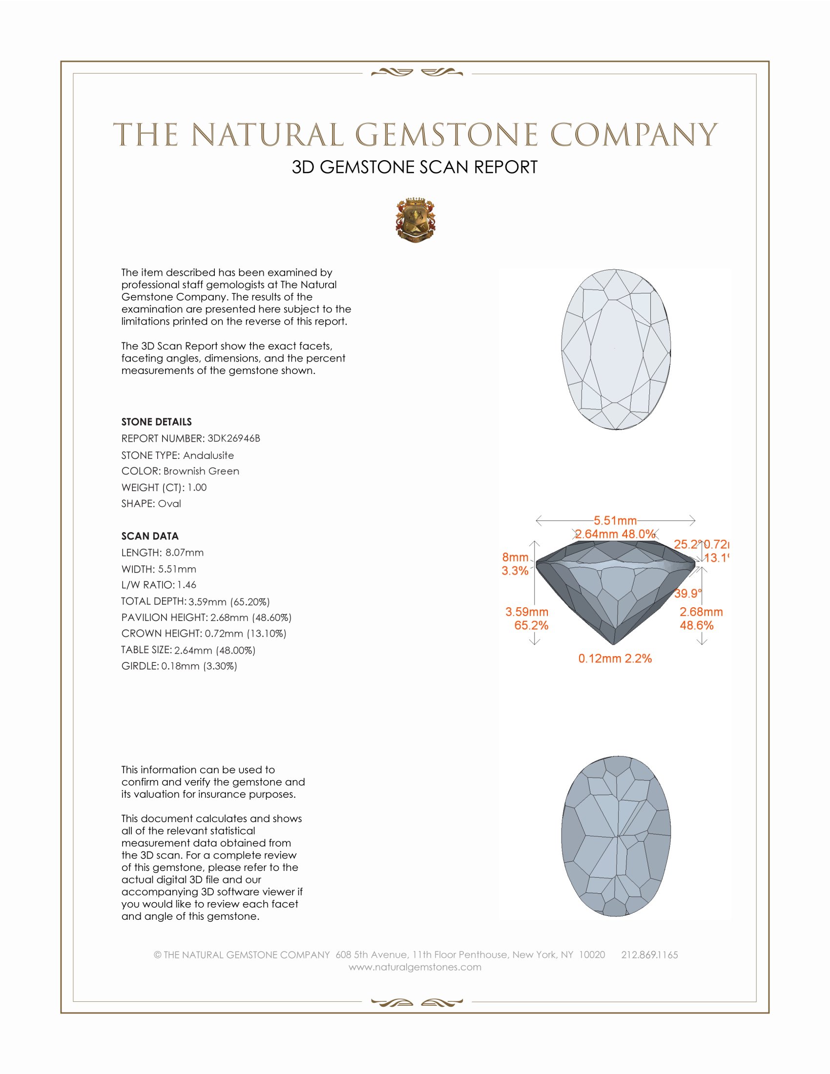 1.00 Ct. Brownish Green Andalusite