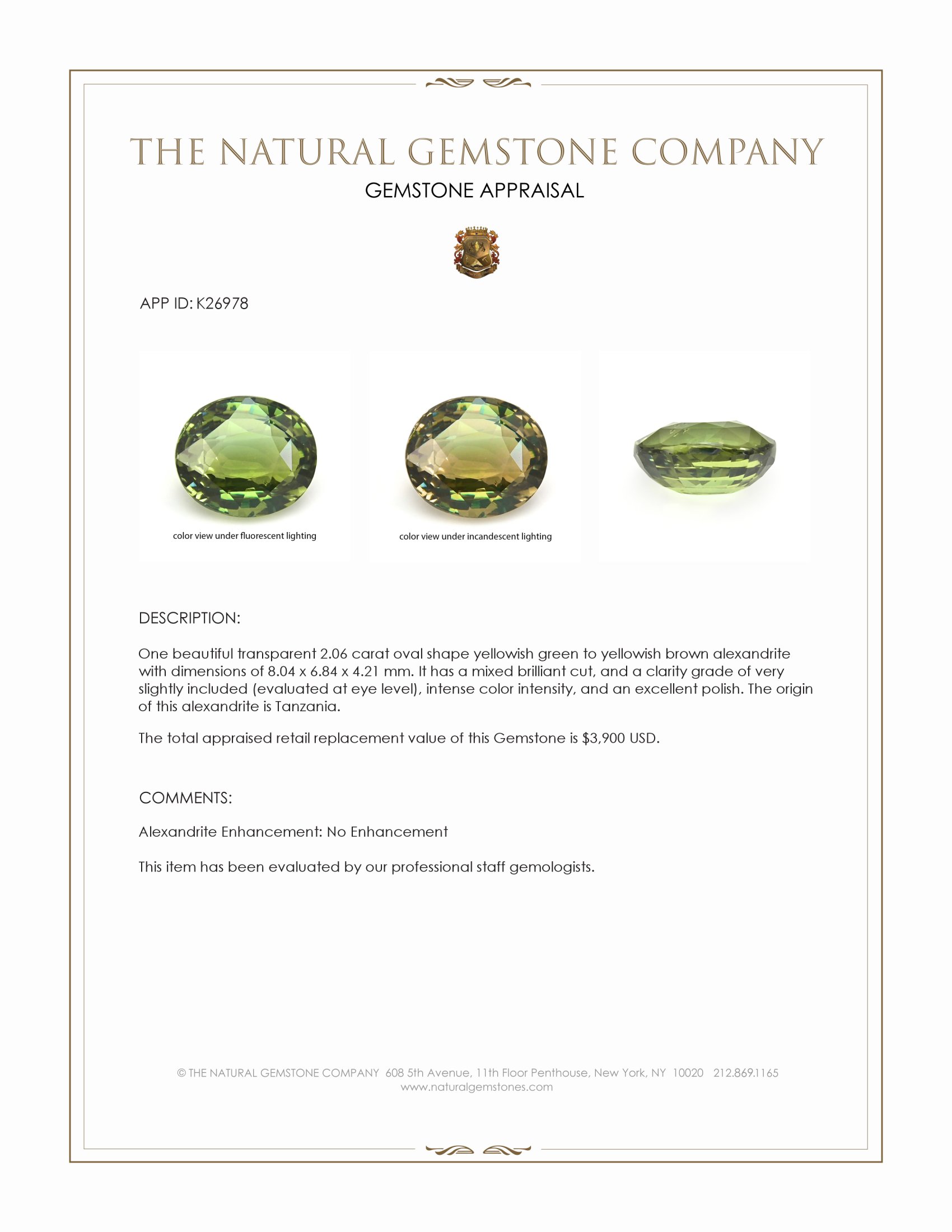 2.06 Ct. Alexandrite from Tanzania