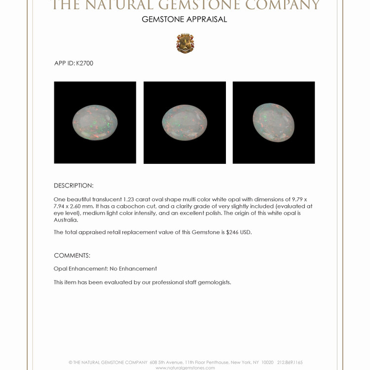 1.23 Ct. Cabochon White Opal from Australia