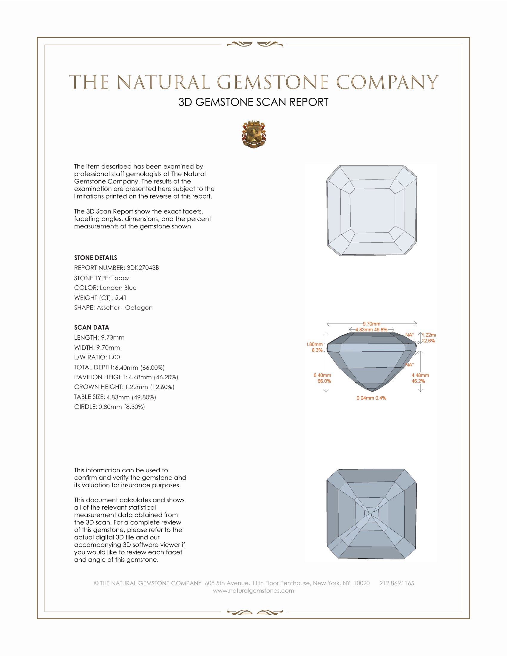 5.41 Ct. London Blue Topaz from Brazil