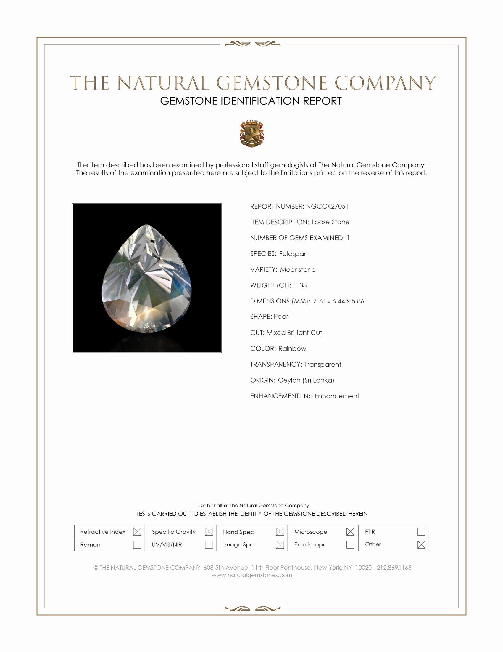 1.33 Ct. Rainbow Moonstone from Ceylon (Sri Lanka)