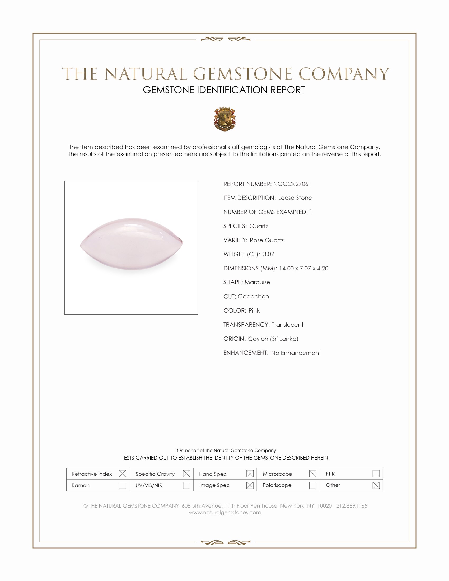 3.07 Ct. Pink Cabochon Rose Quartz from Ceylon (Sri Lanka)