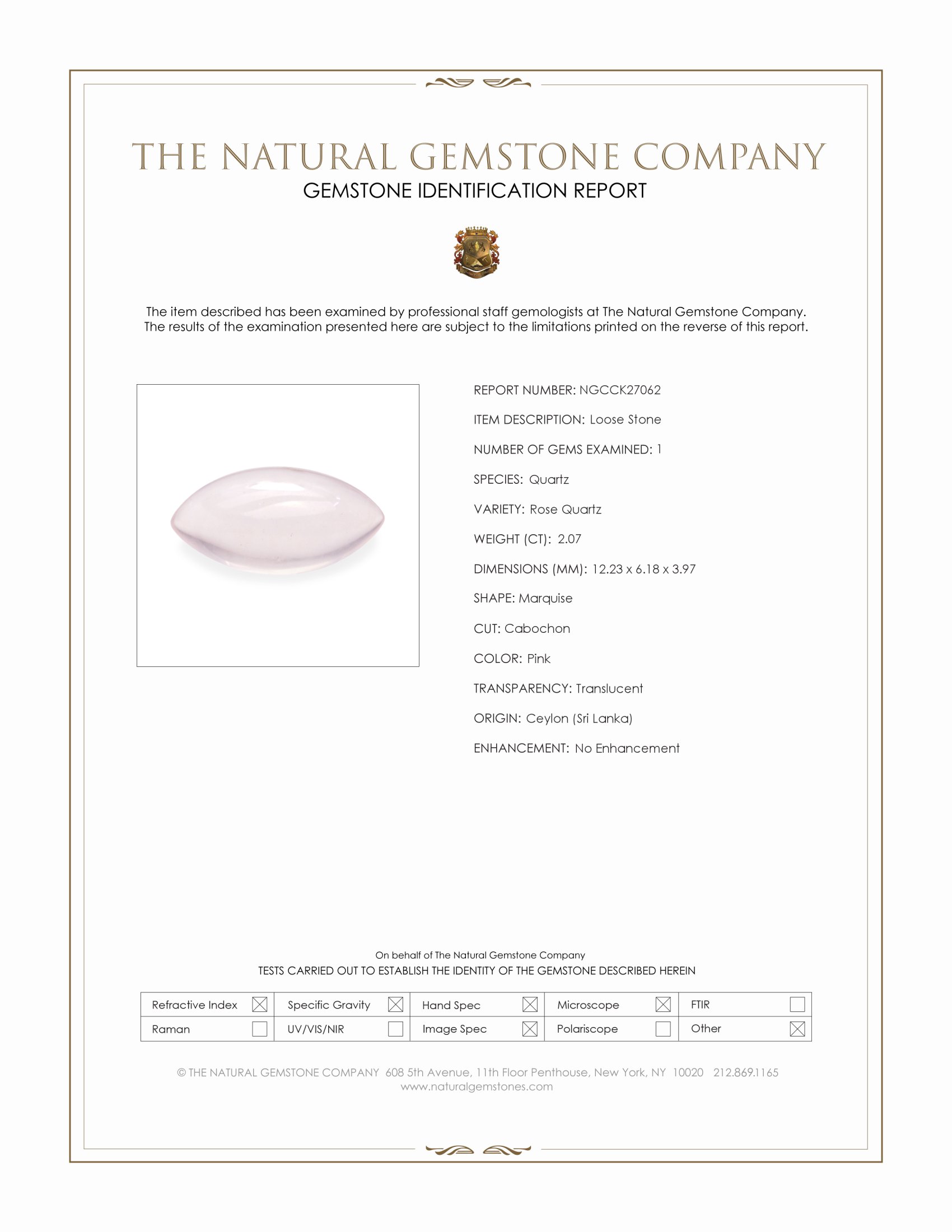 2.07 Ct. Pink Cabochon Rose Quartz from Ceylon (Sri Lanka)